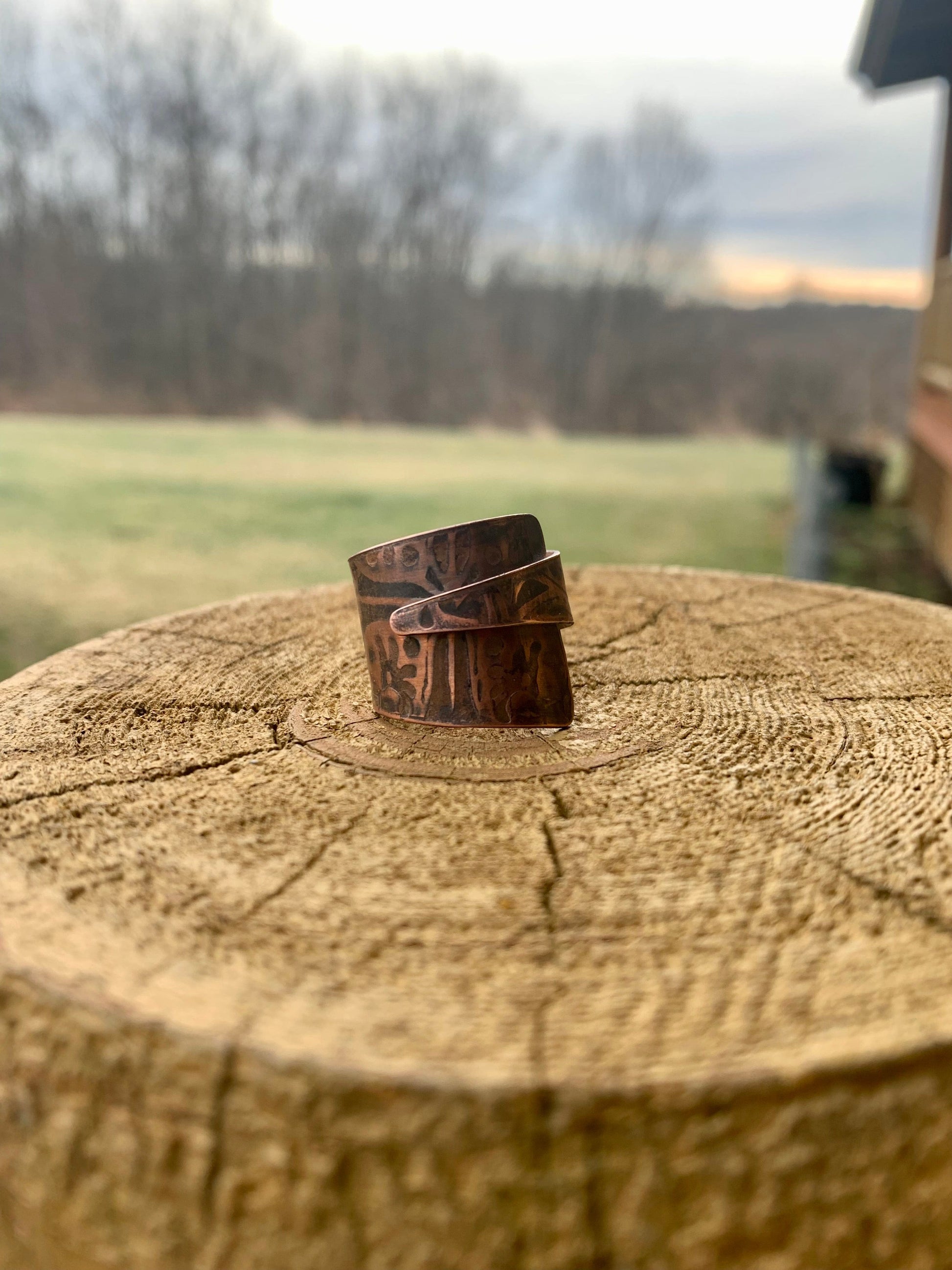 “Earthen Flow” — Handcrafted Copper Wrap Ring (Size 9)
