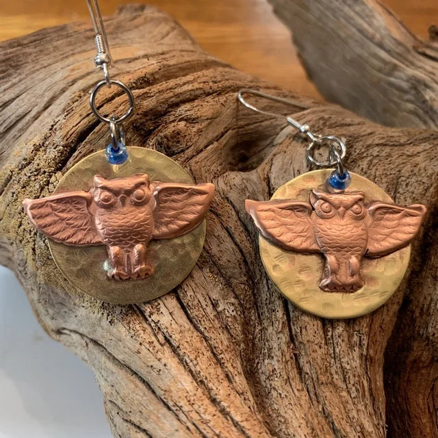 Flying Owls Copper Earrings