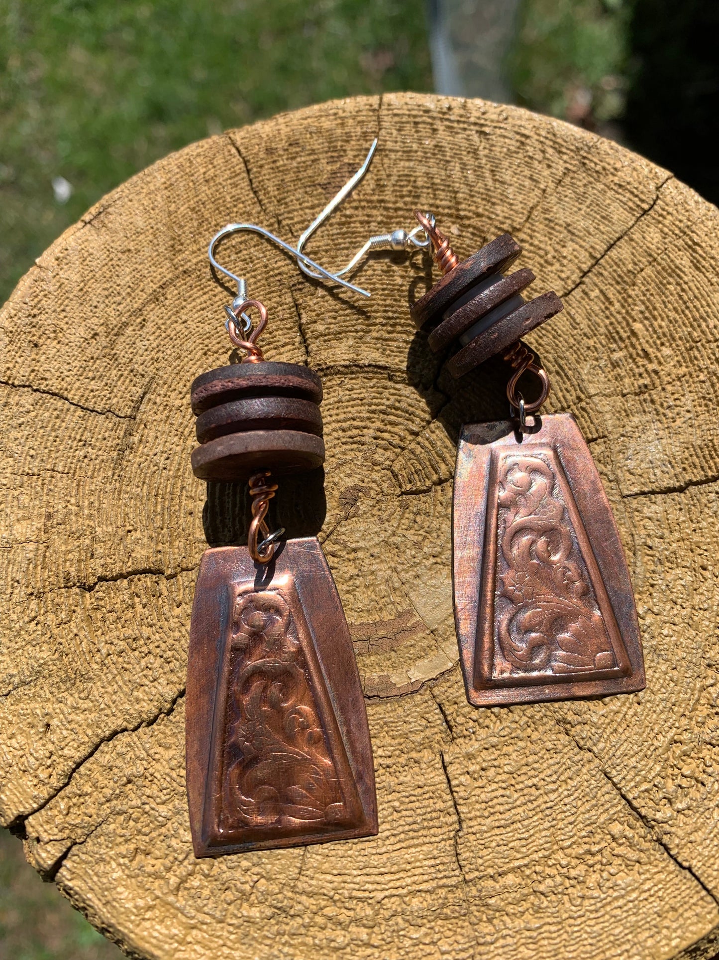 Panel of Flowers Copper Earrings