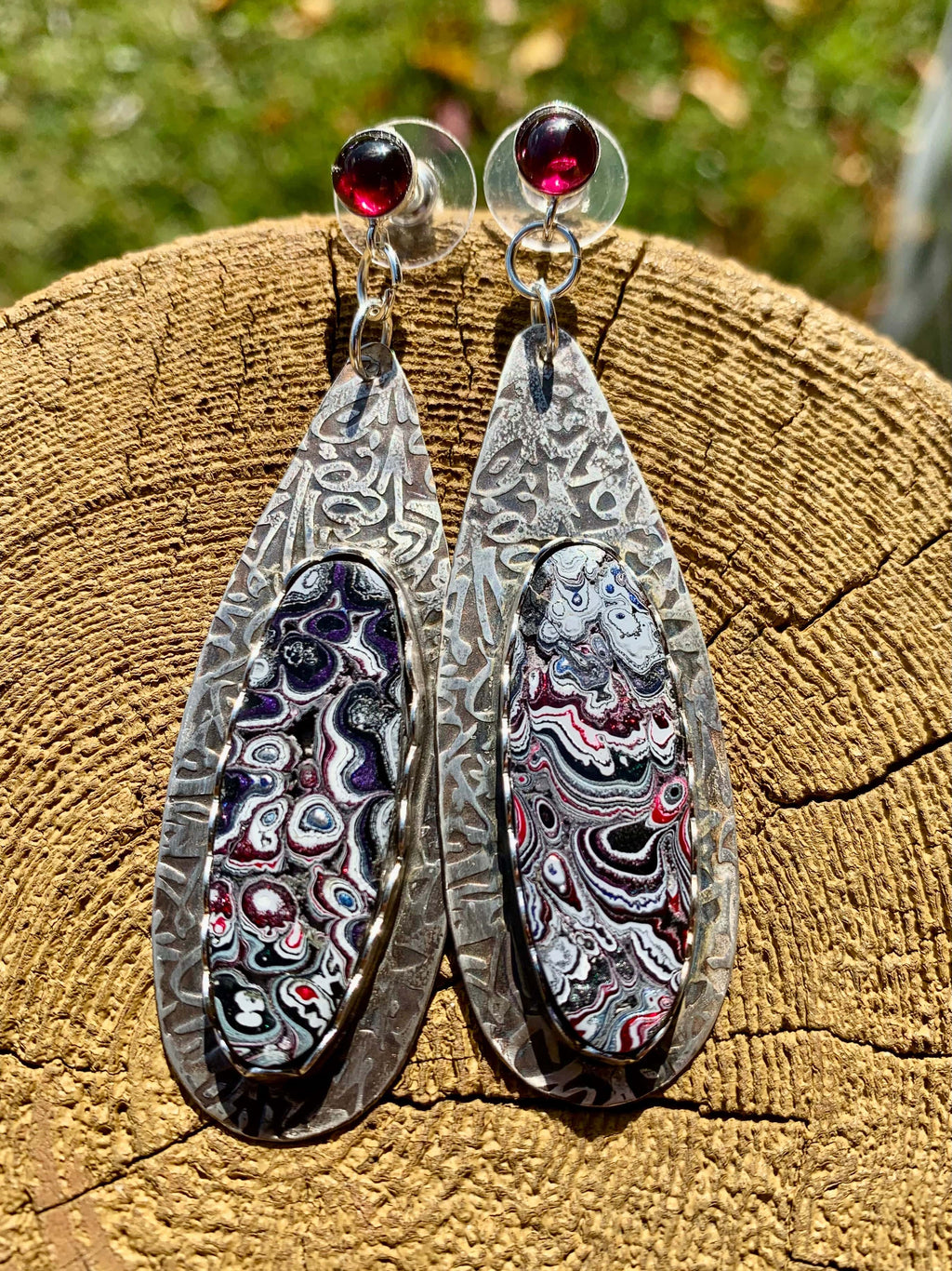 teardrop shape fordite earrings