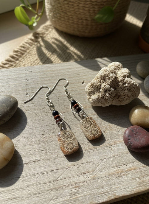 'Ancient Bloom' Fossil Coral and  Silver One-of-a-Kind Earrings