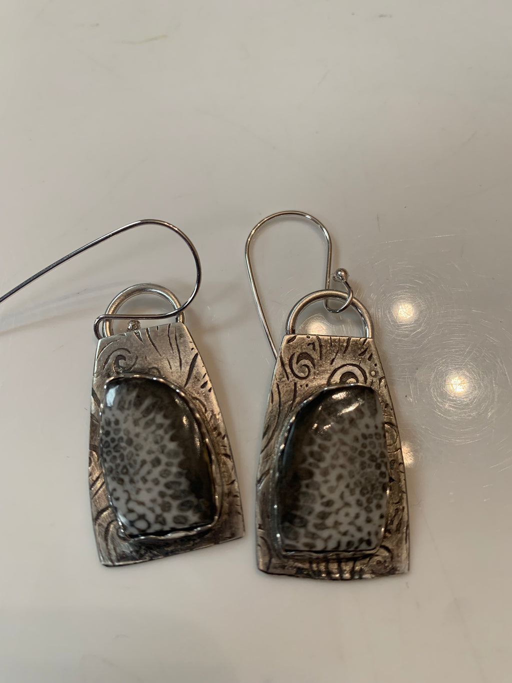 'Sun Burst' Fossil Coral Silver Earrings
