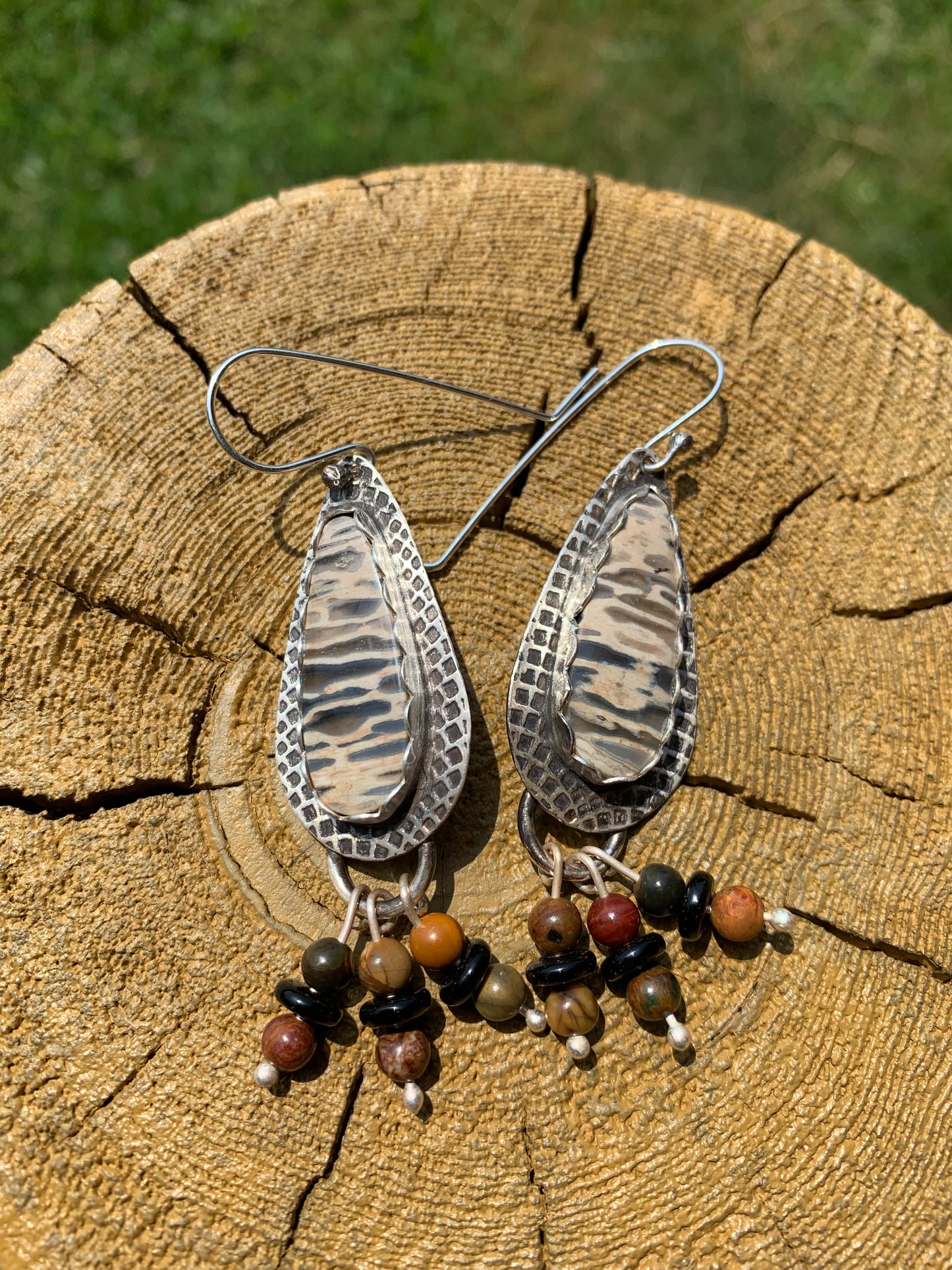 'Mesmerizing' Wood Jasper Silver Earrings