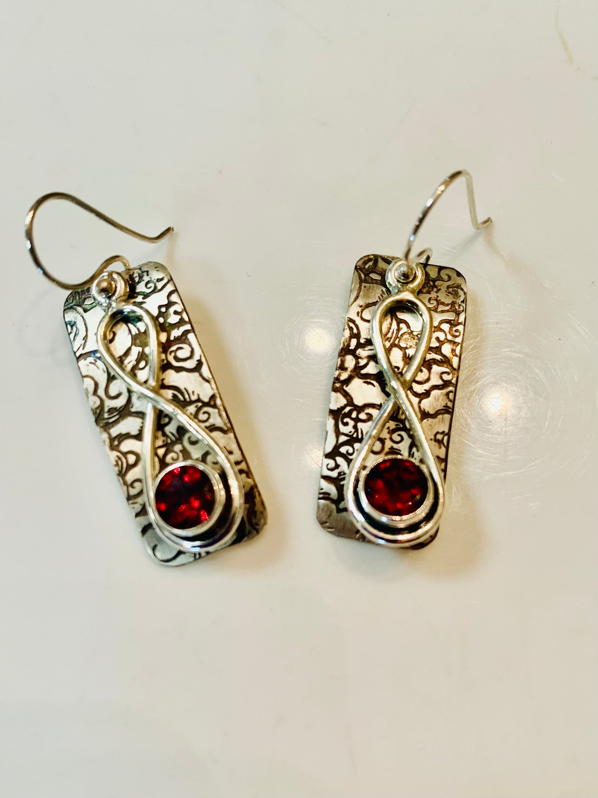Garnet Infinity Silver Earrings