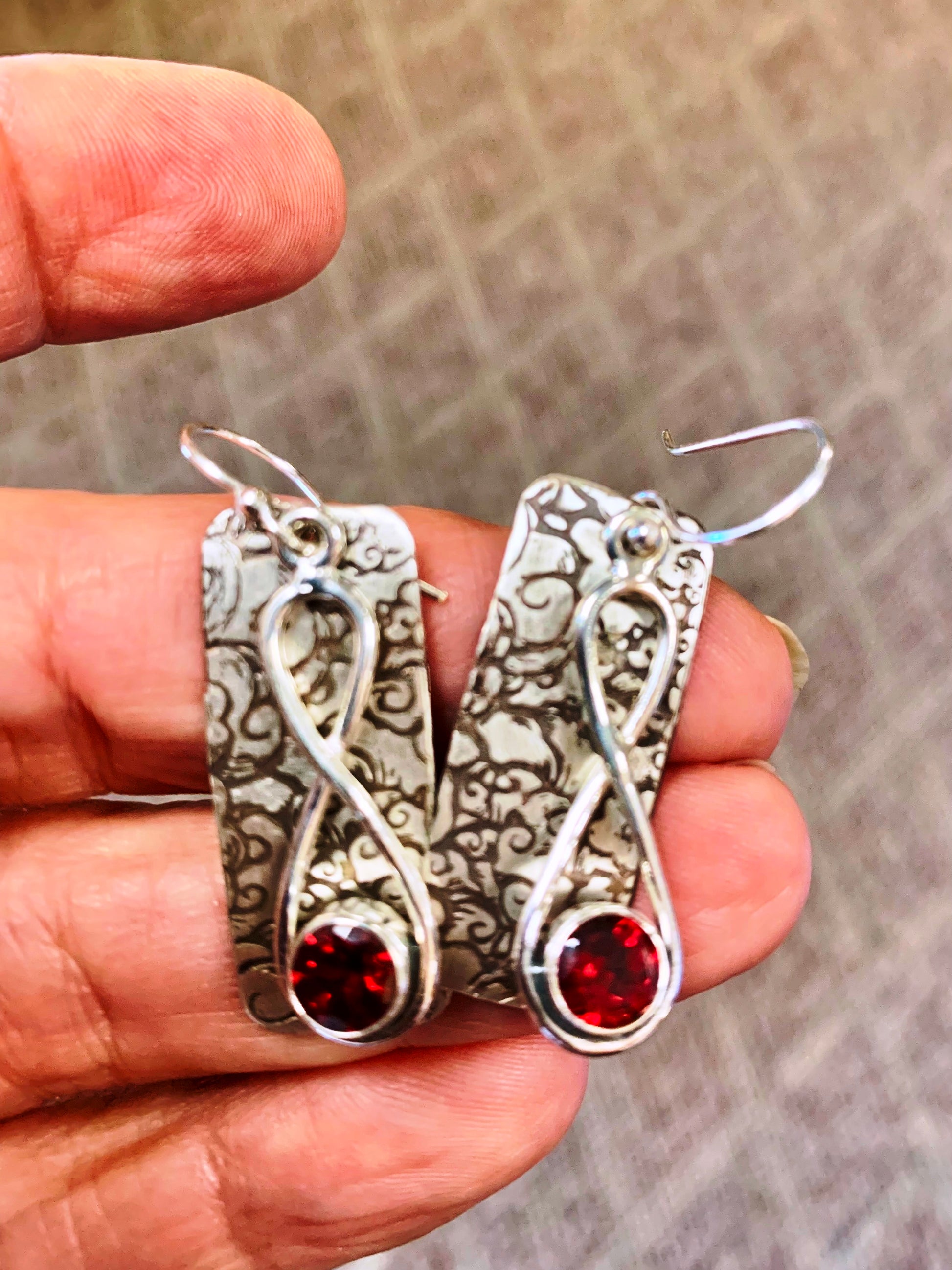 Garnet Infinity Silver Earrings