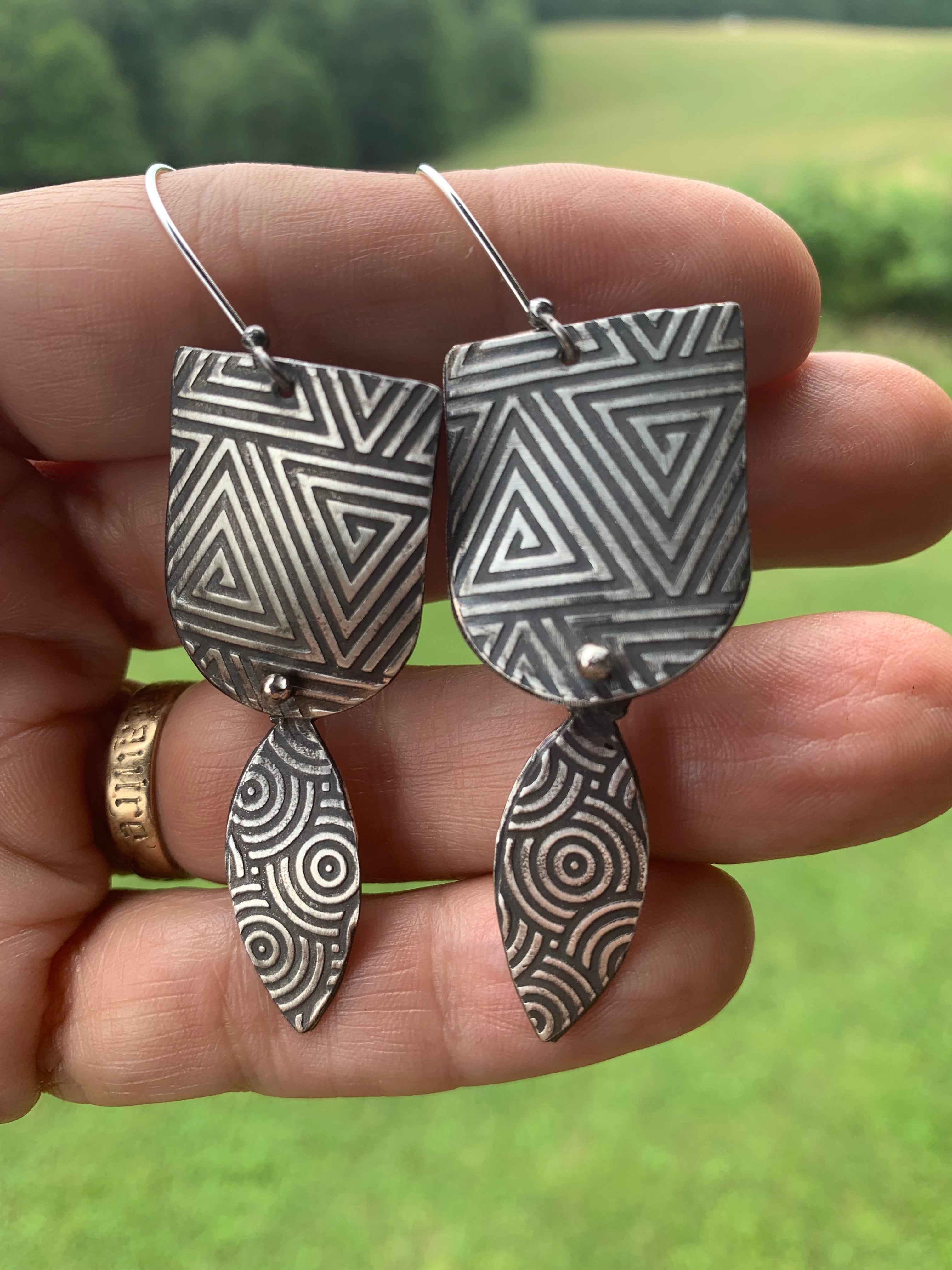 Geometric Paths, Fine Silver Earrings