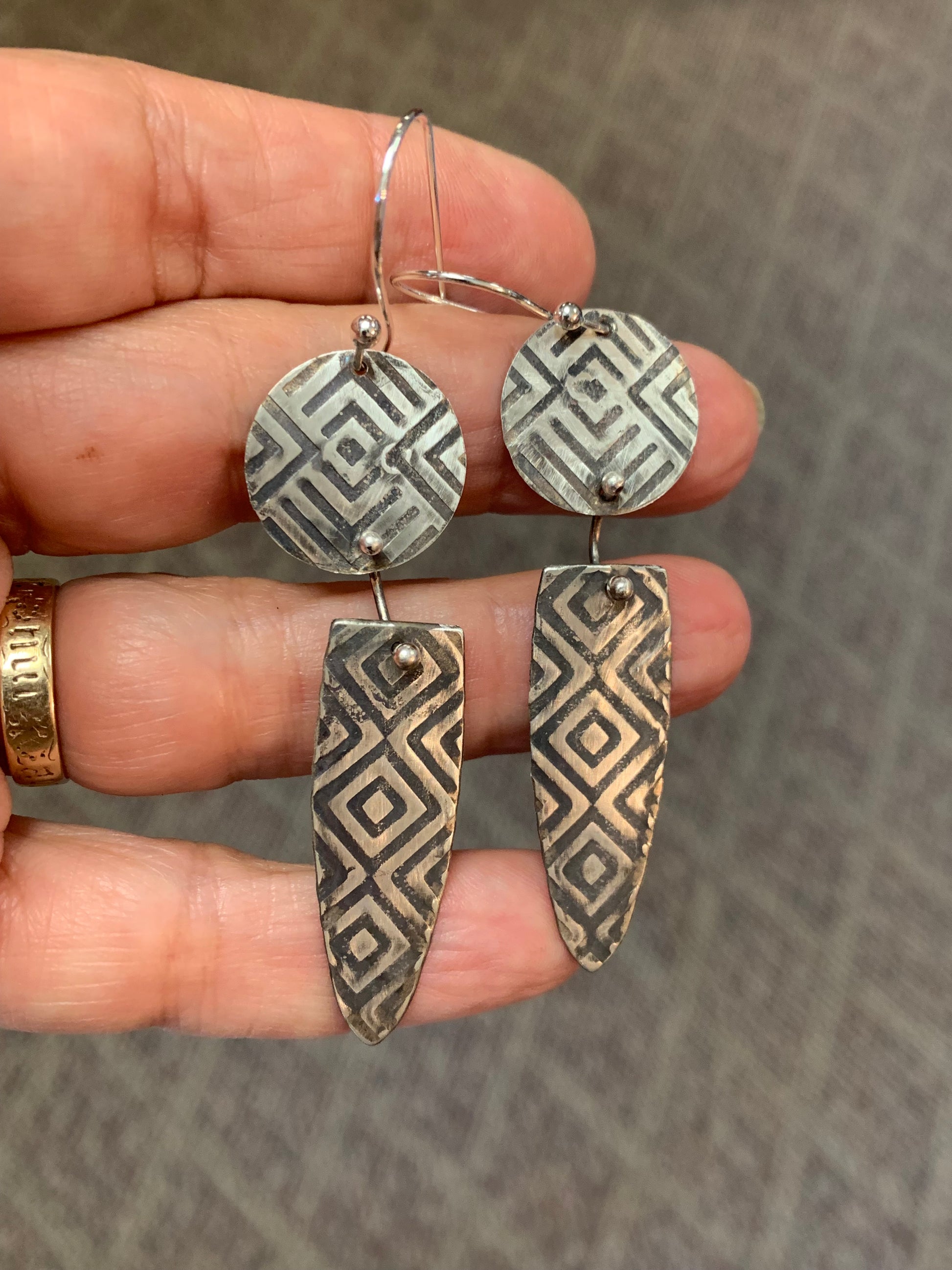 Geometric Paths, Fine Silver Earrings