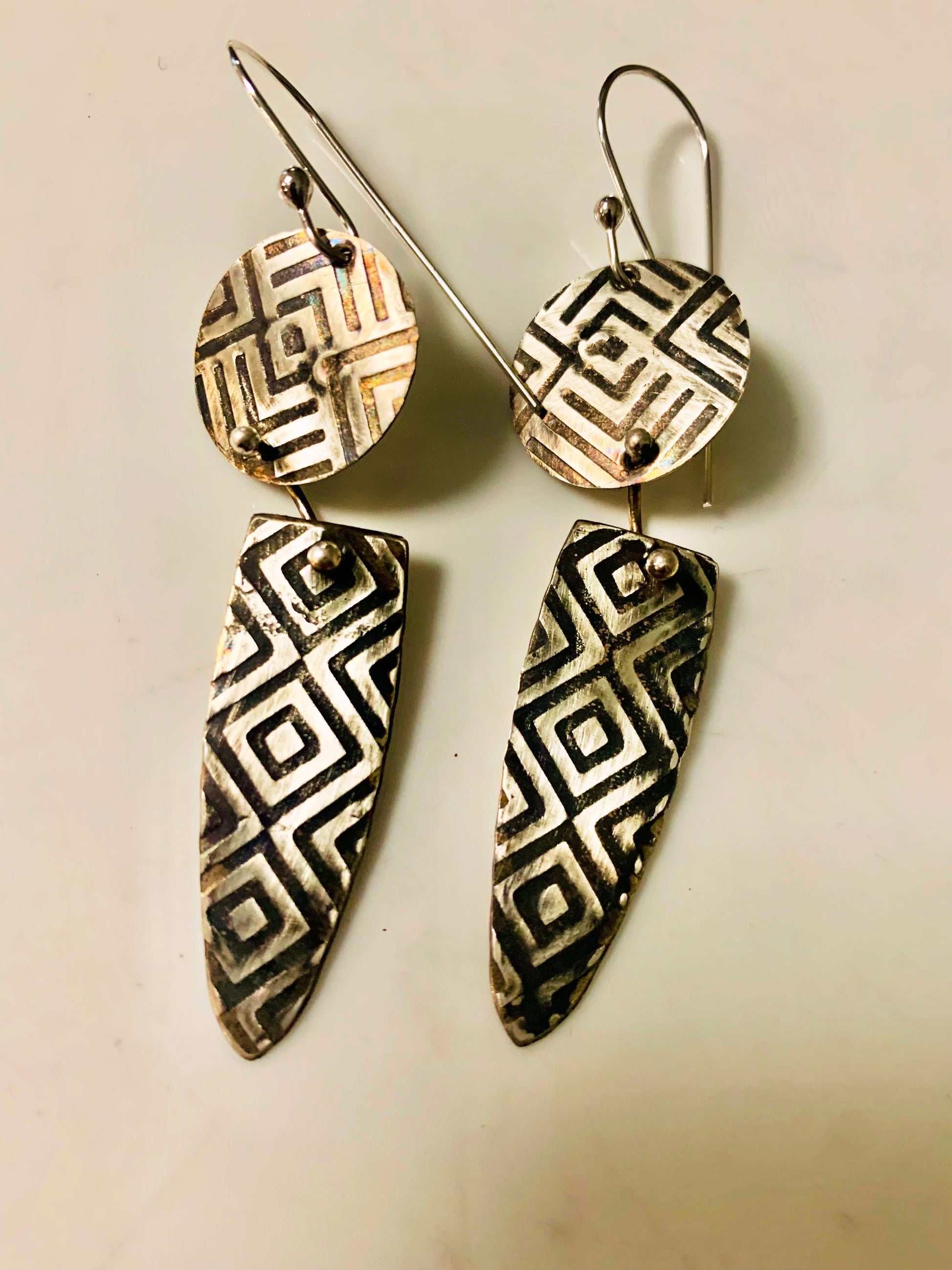 Geometric Paths, Fine Silver Earrings