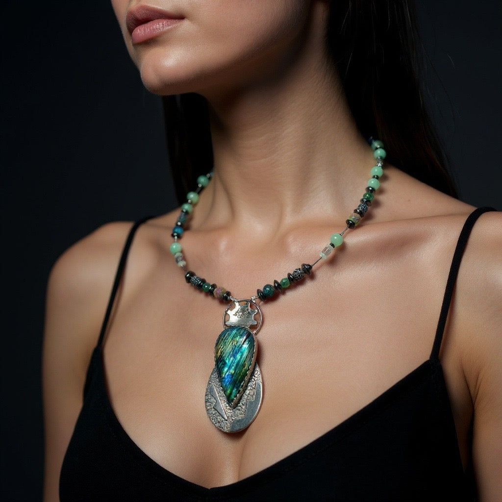 Goddess of Light necklace with labradorite and silver pendant.