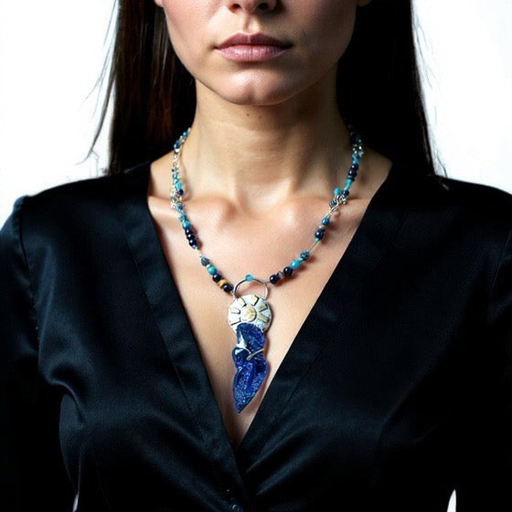 Woman wearing Goddess Pendant necklace