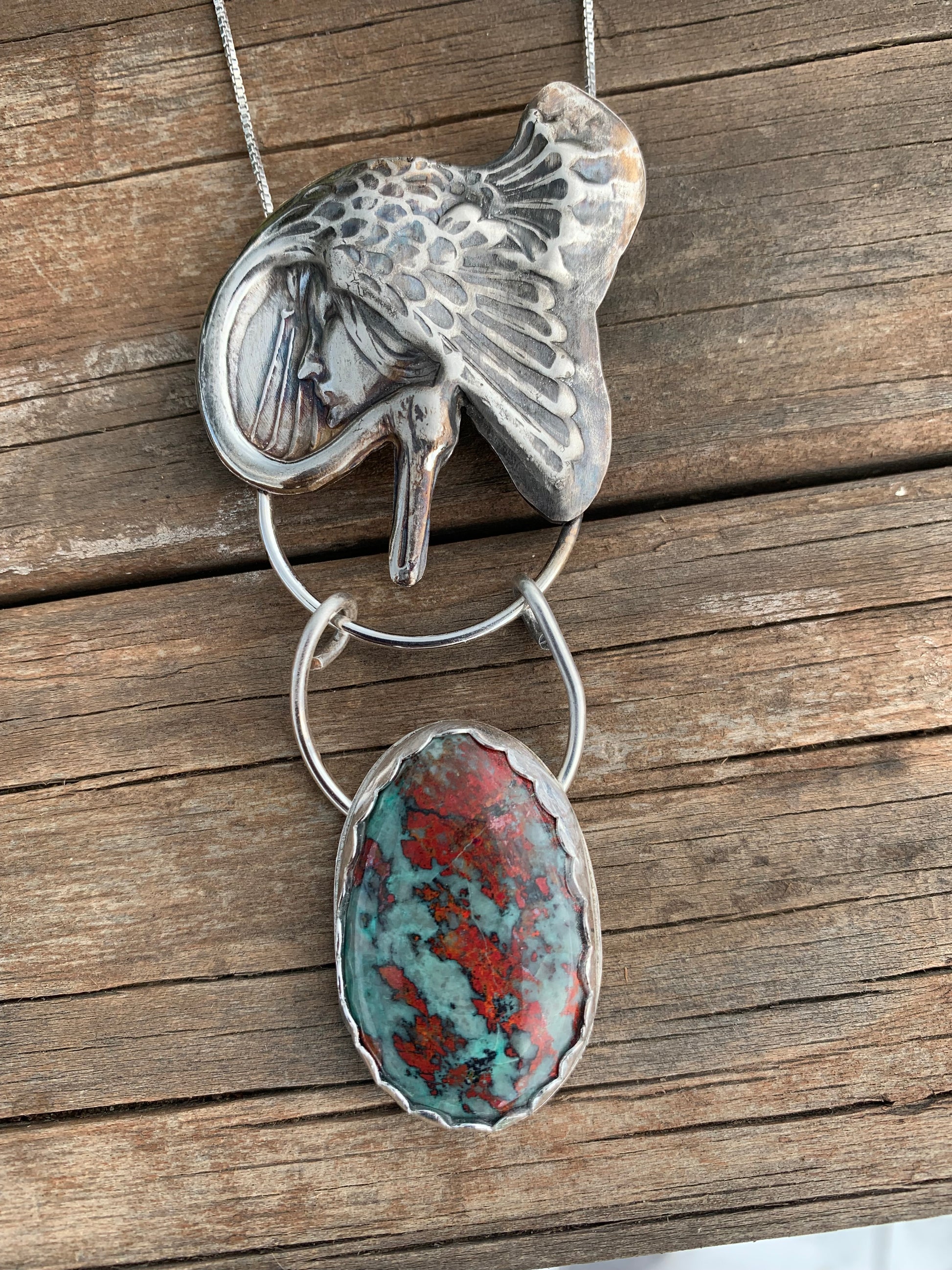 Goddess Under Wing necklace with turquoise stone