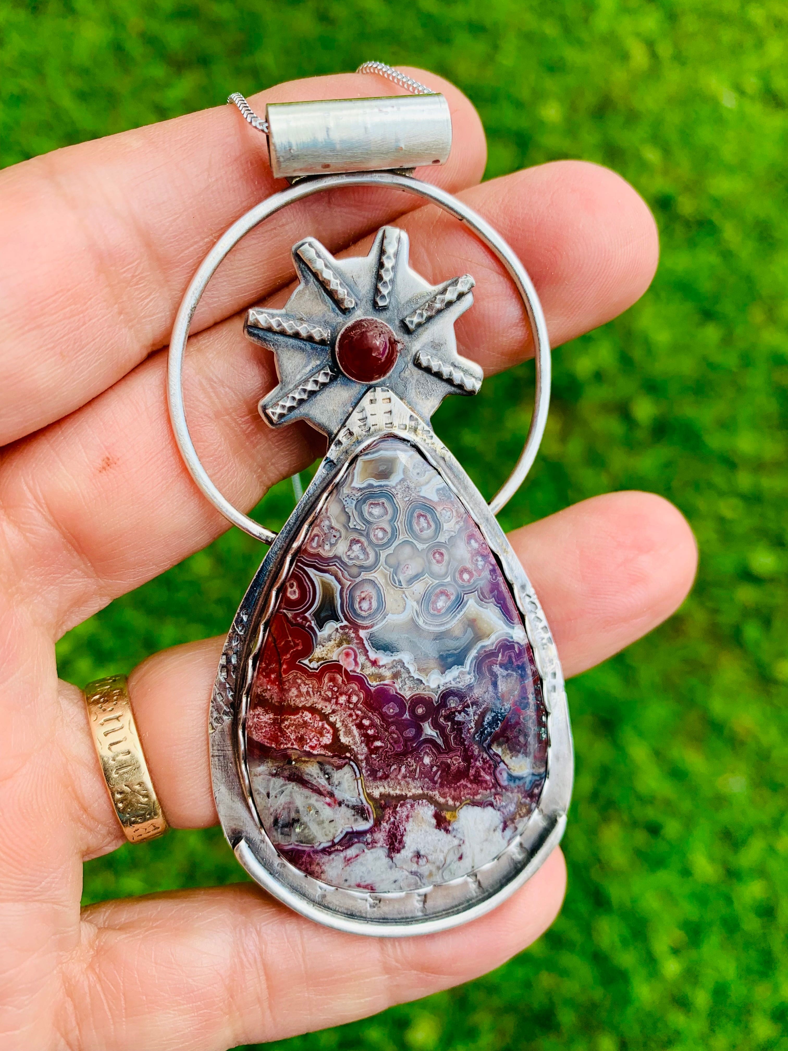 Secrets Keeper Silver Pendant with Crazy Lace Agate