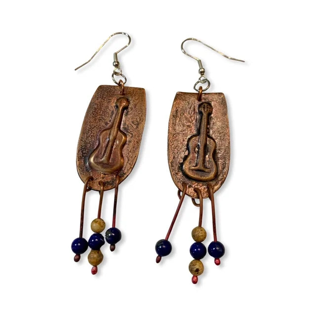 Guitars Anyone? Copper Guitar Earrings with Jasper