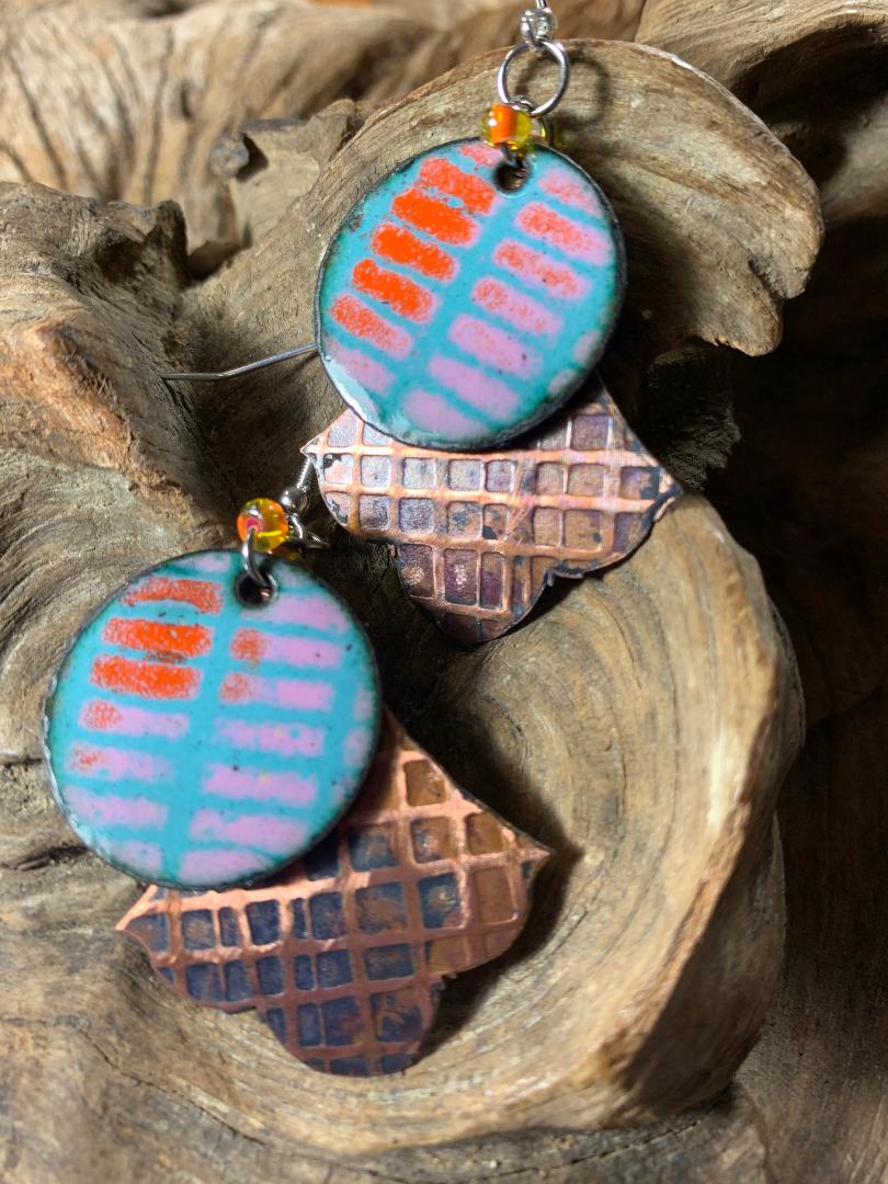 'Happy Thoughts' Blue, Pink and Orange Enamel Earrings