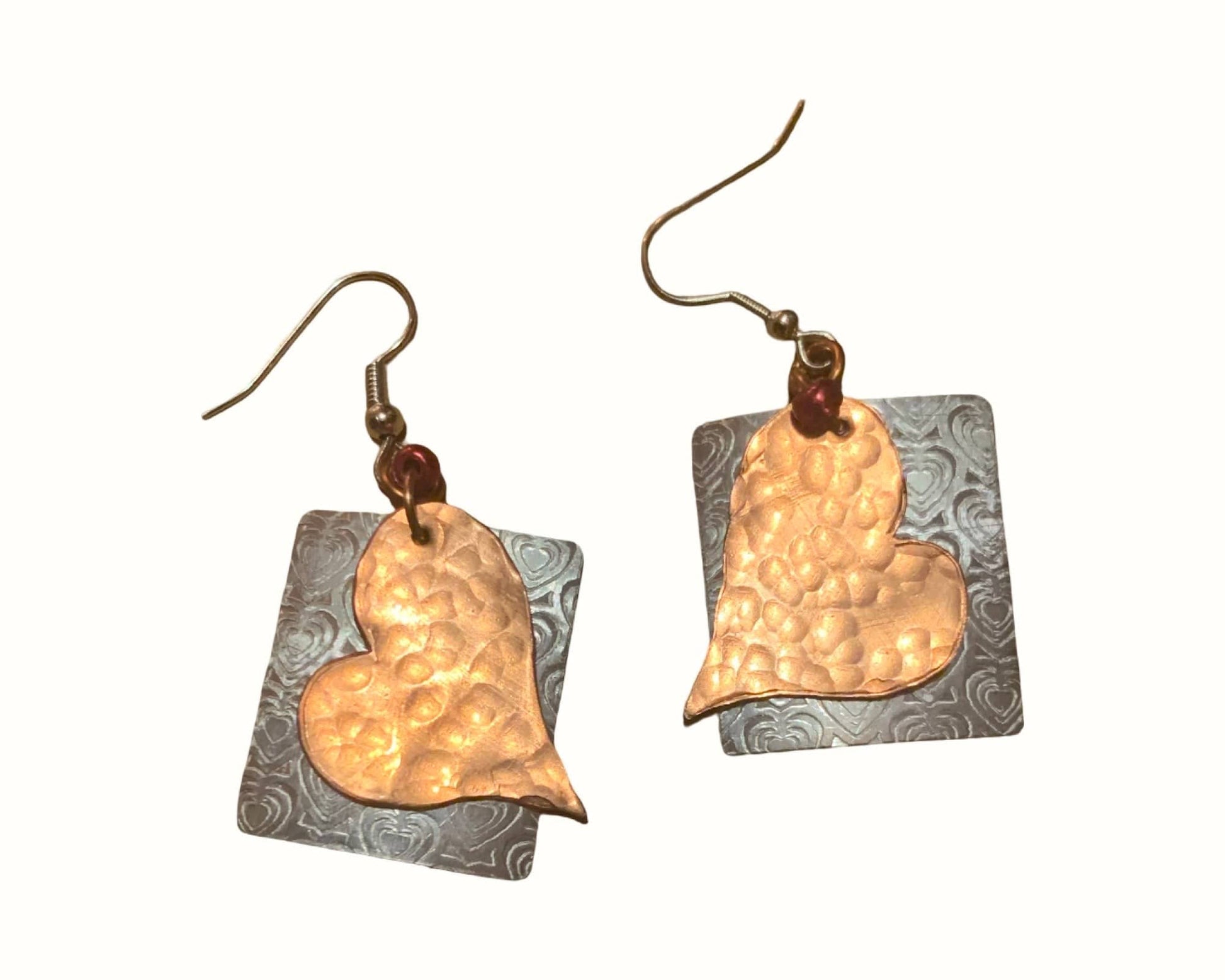 Forged in Love — Copper Heart & Aluminum Earrings