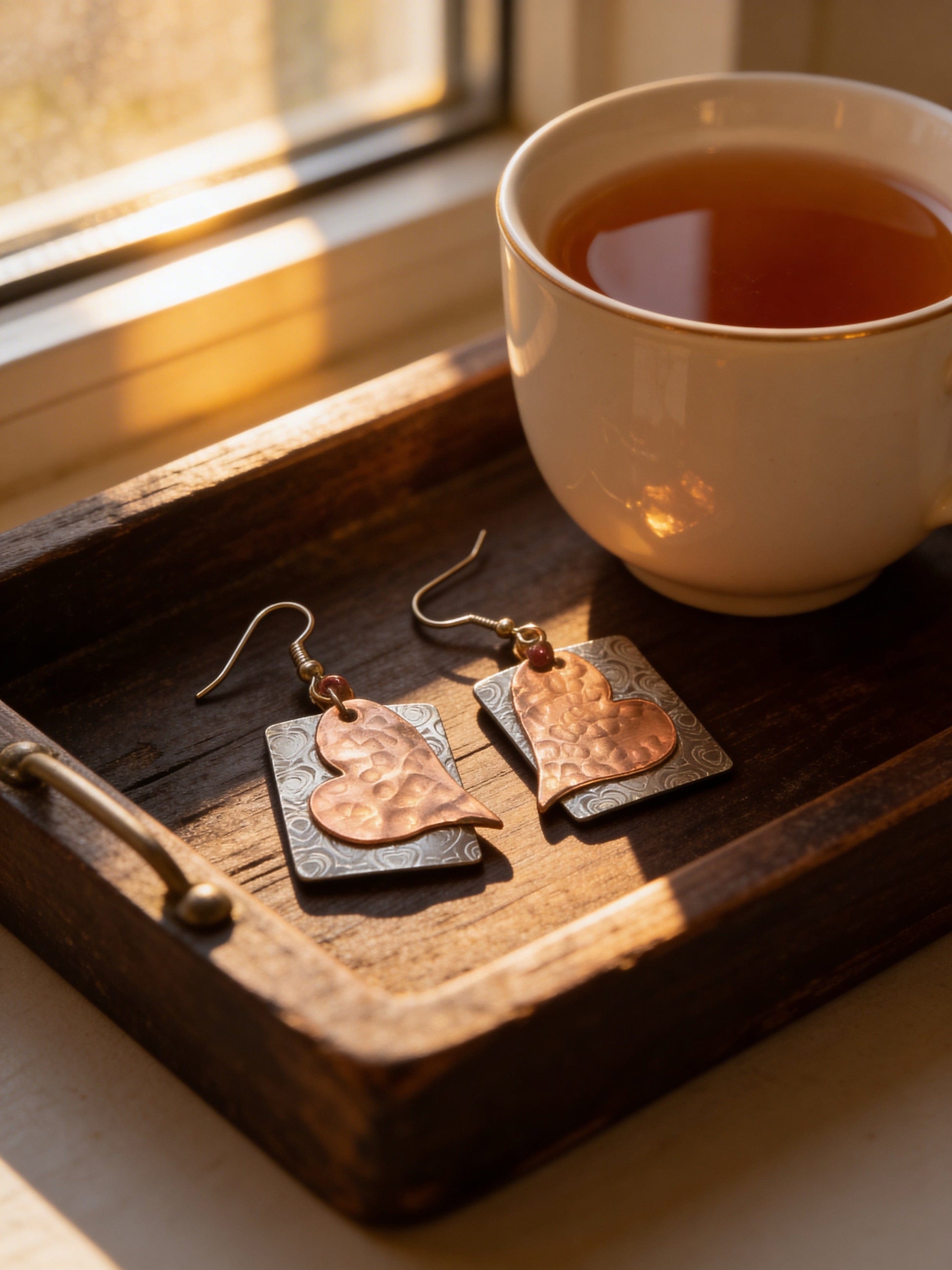 Forged in Love — Copper Heart & Aluminum Earrings