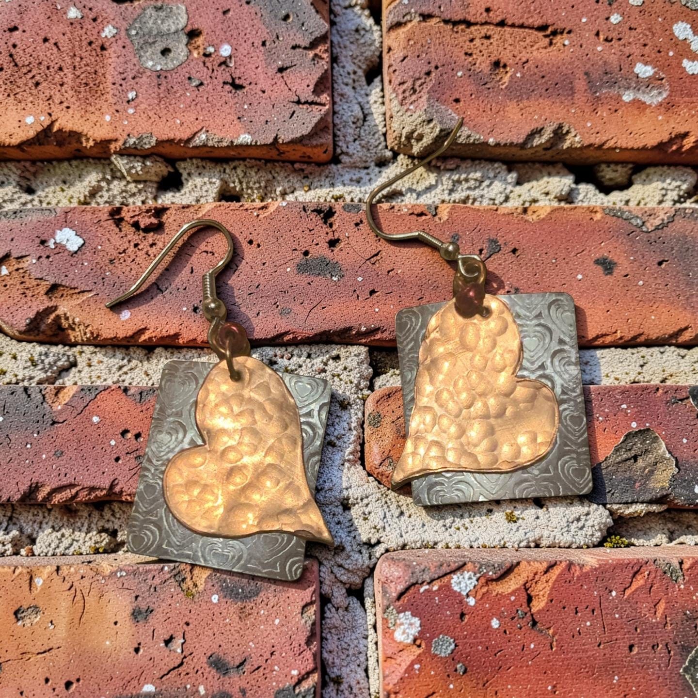 Forged in Love — Copper Heart & Aluminum Earrings