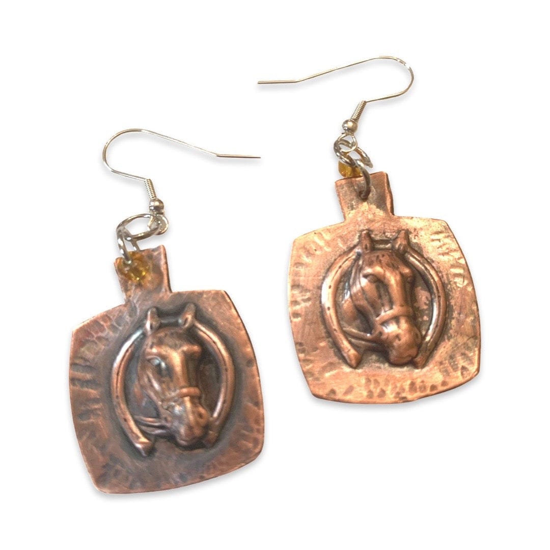 Horse head earrings with horseshoe detail