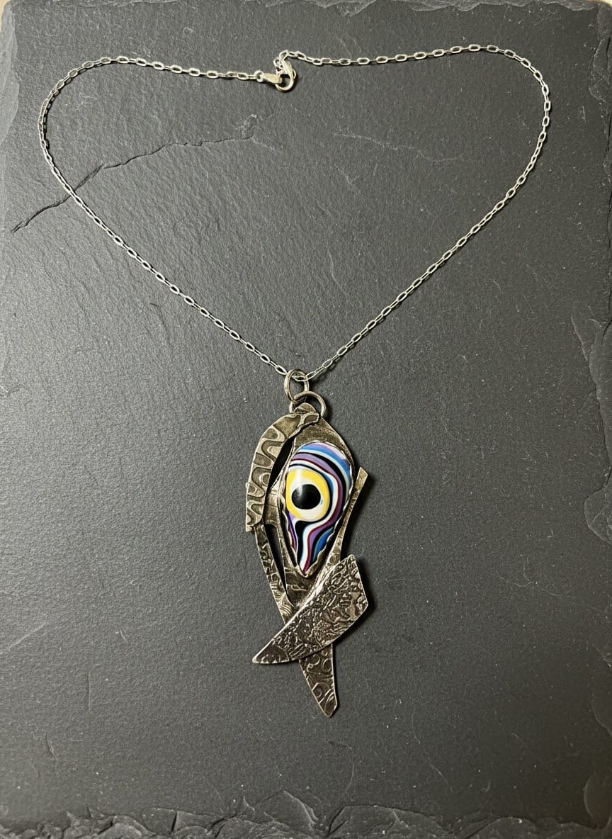 'Inner Vision' Fordite Silver Art Jewelry Pendant