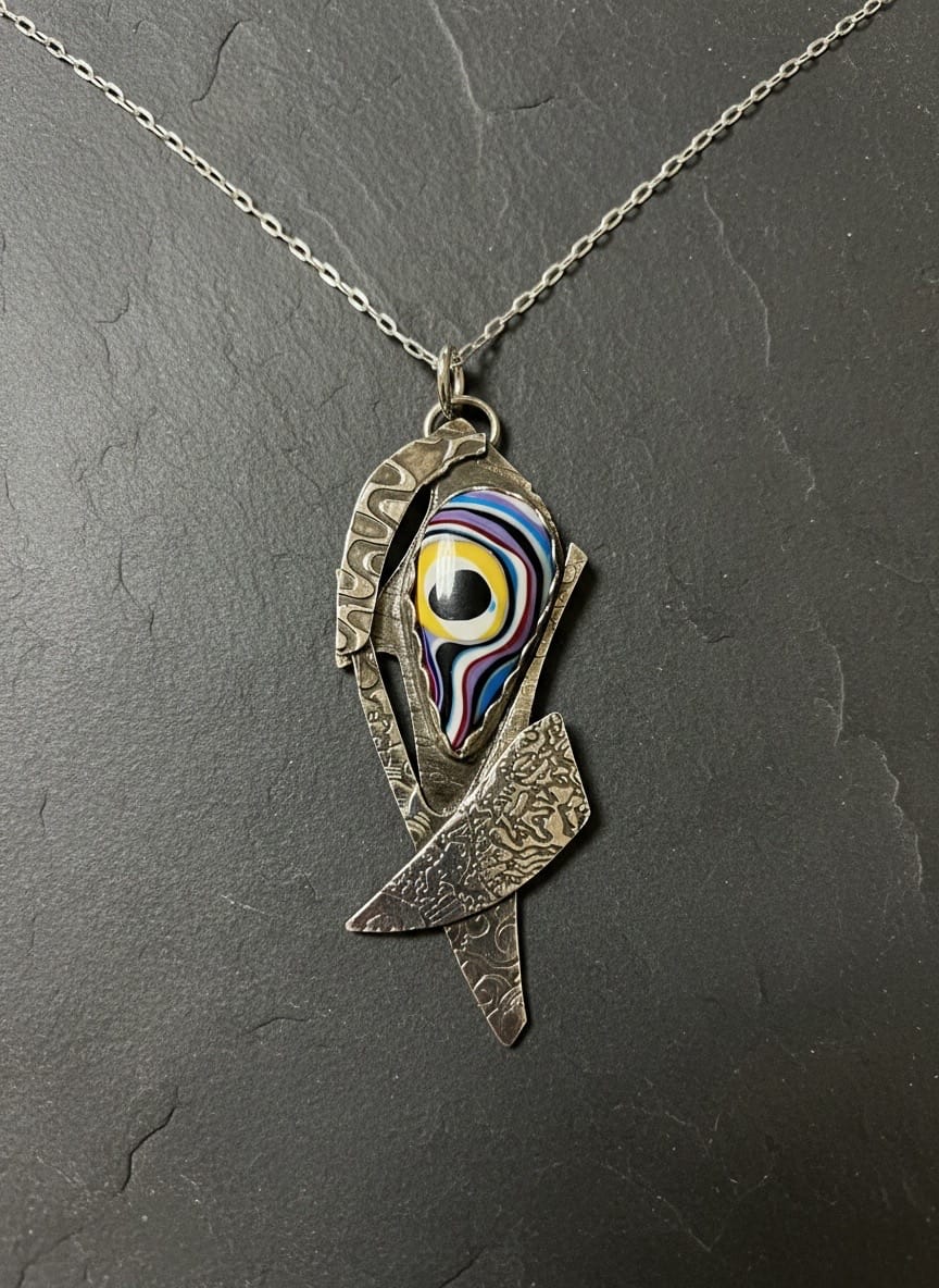 'Inner Vision' Fordite Silver Art Jewelry Pendant