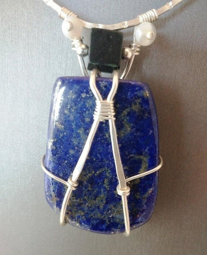 'Flecks of Gold' Lapis Lazuli Silver Pendant