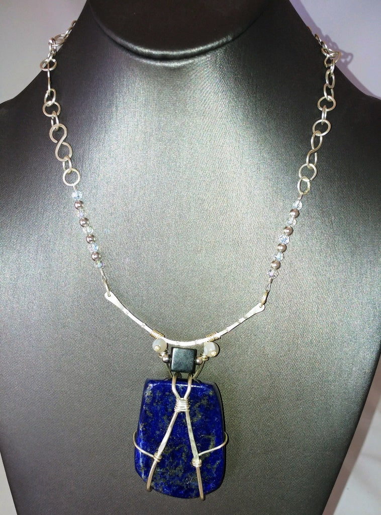 'Flecks of Gold' Lapis Lazuli Silver Pendant