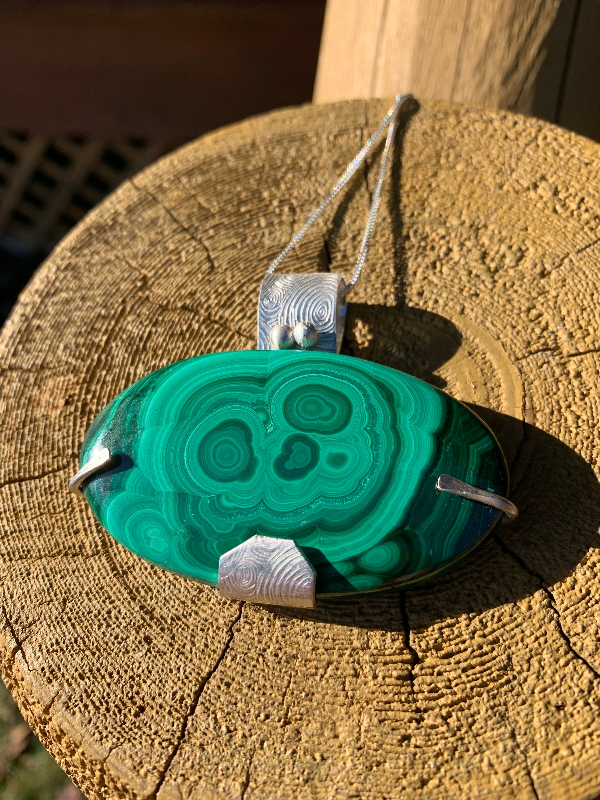 'Rings of Life' Malachite Silver Pendant
