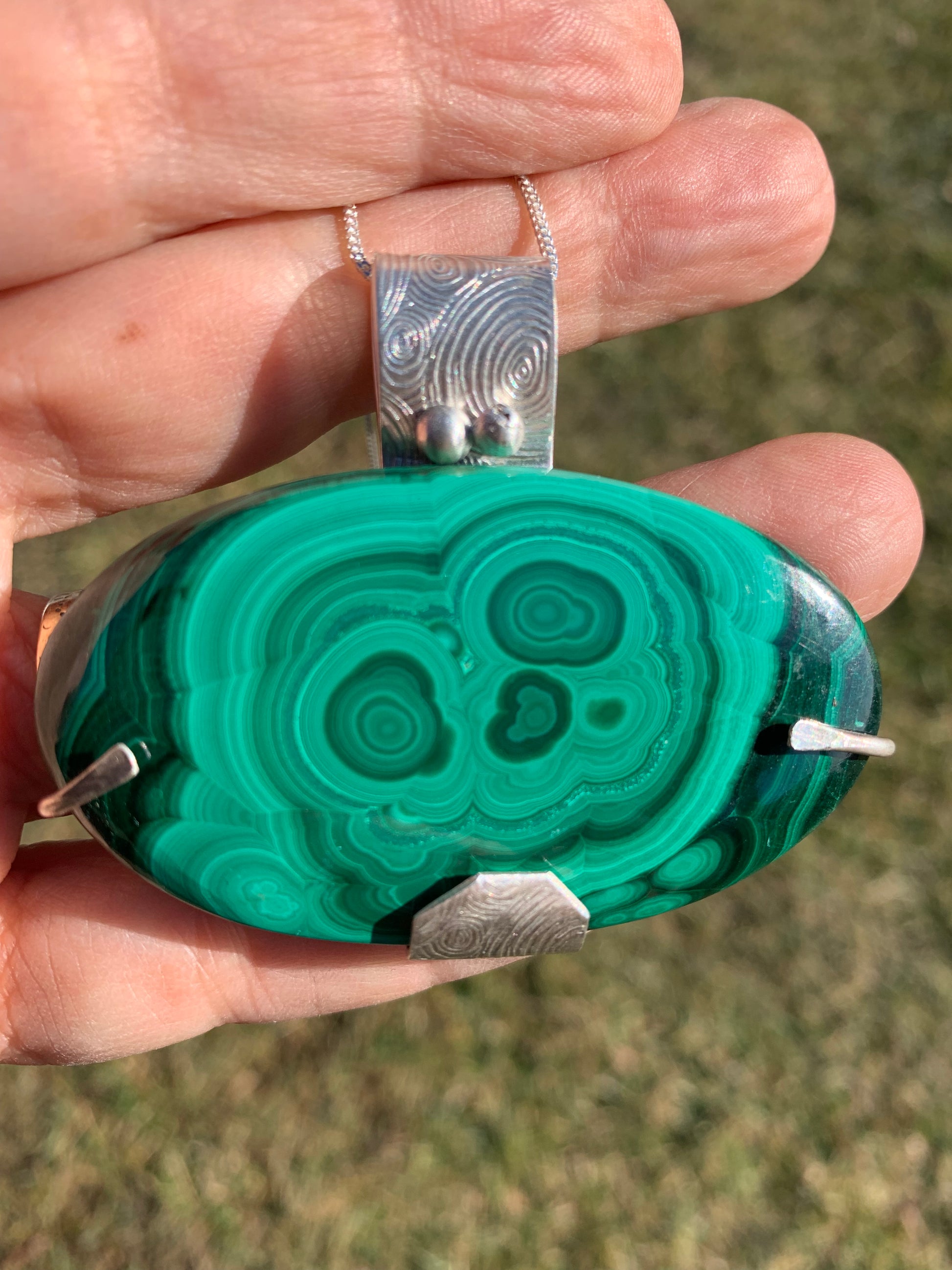 'Rings of Life' Malachite Silver Pendant
