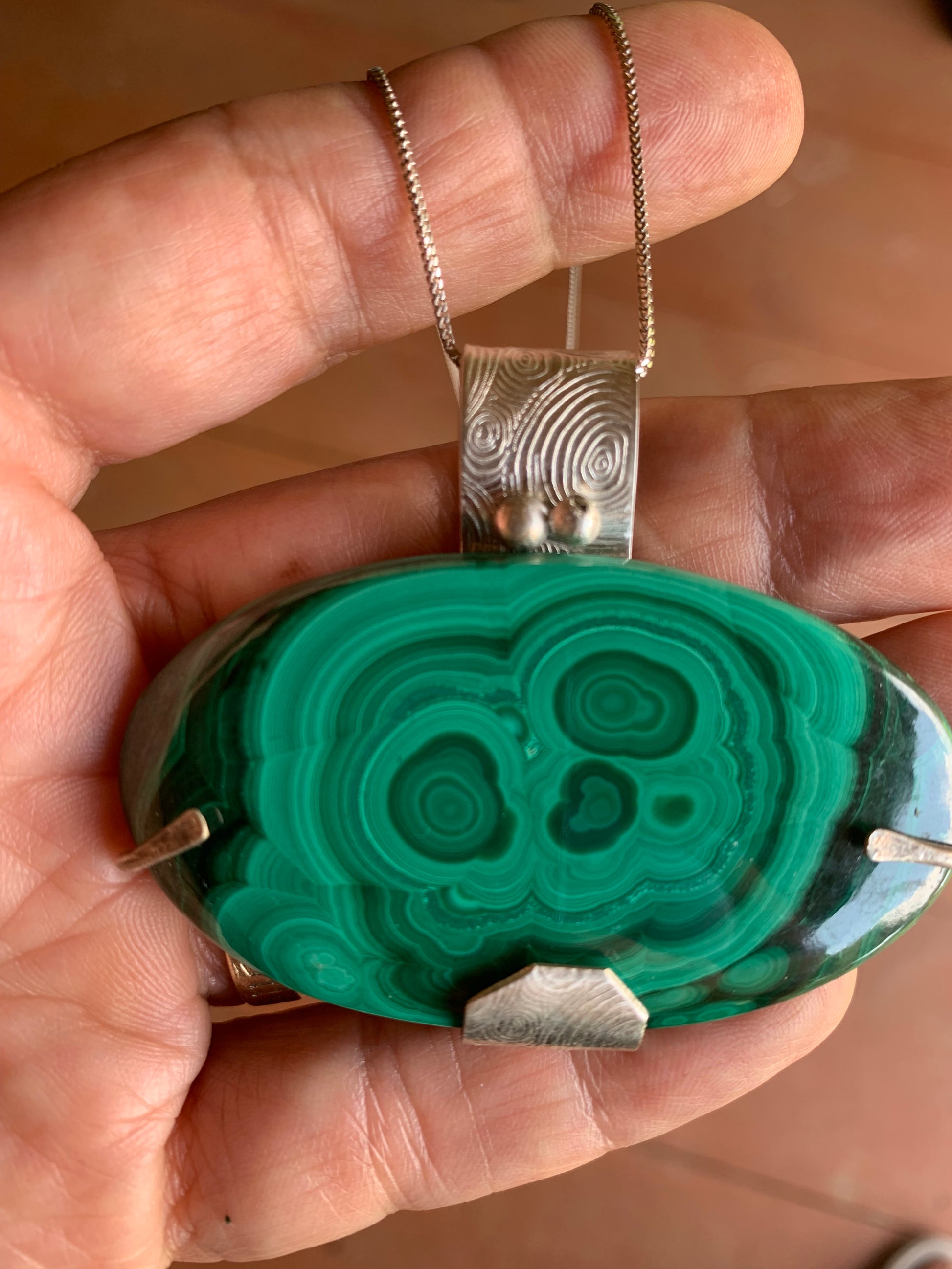 'Rings of Life' Malachite Silver Pendant