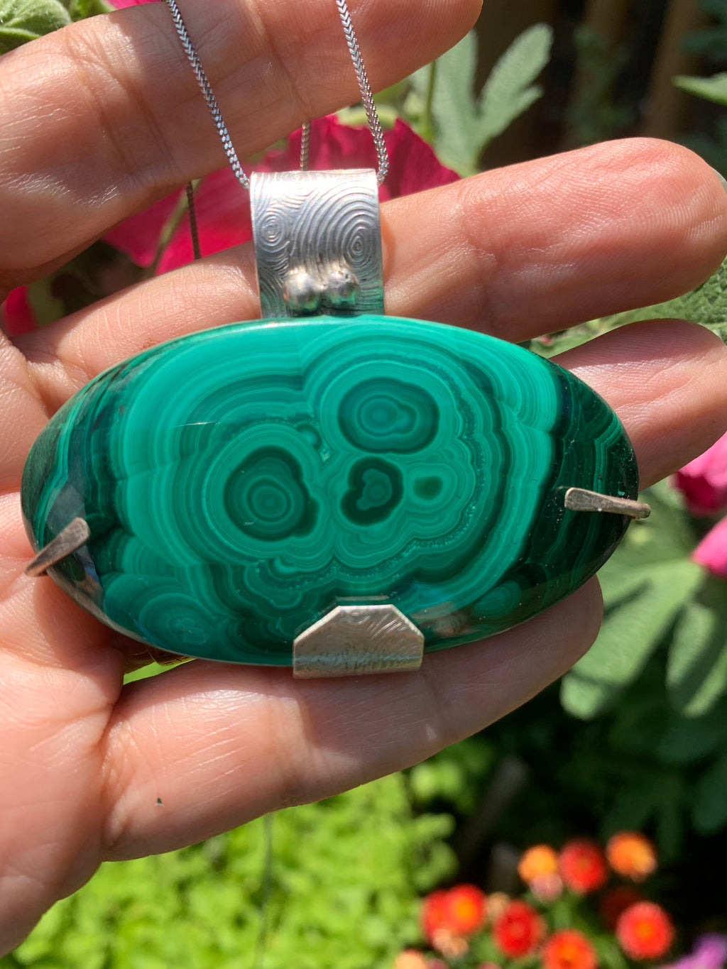 'Rings of Life' Malachite Silver Pendant