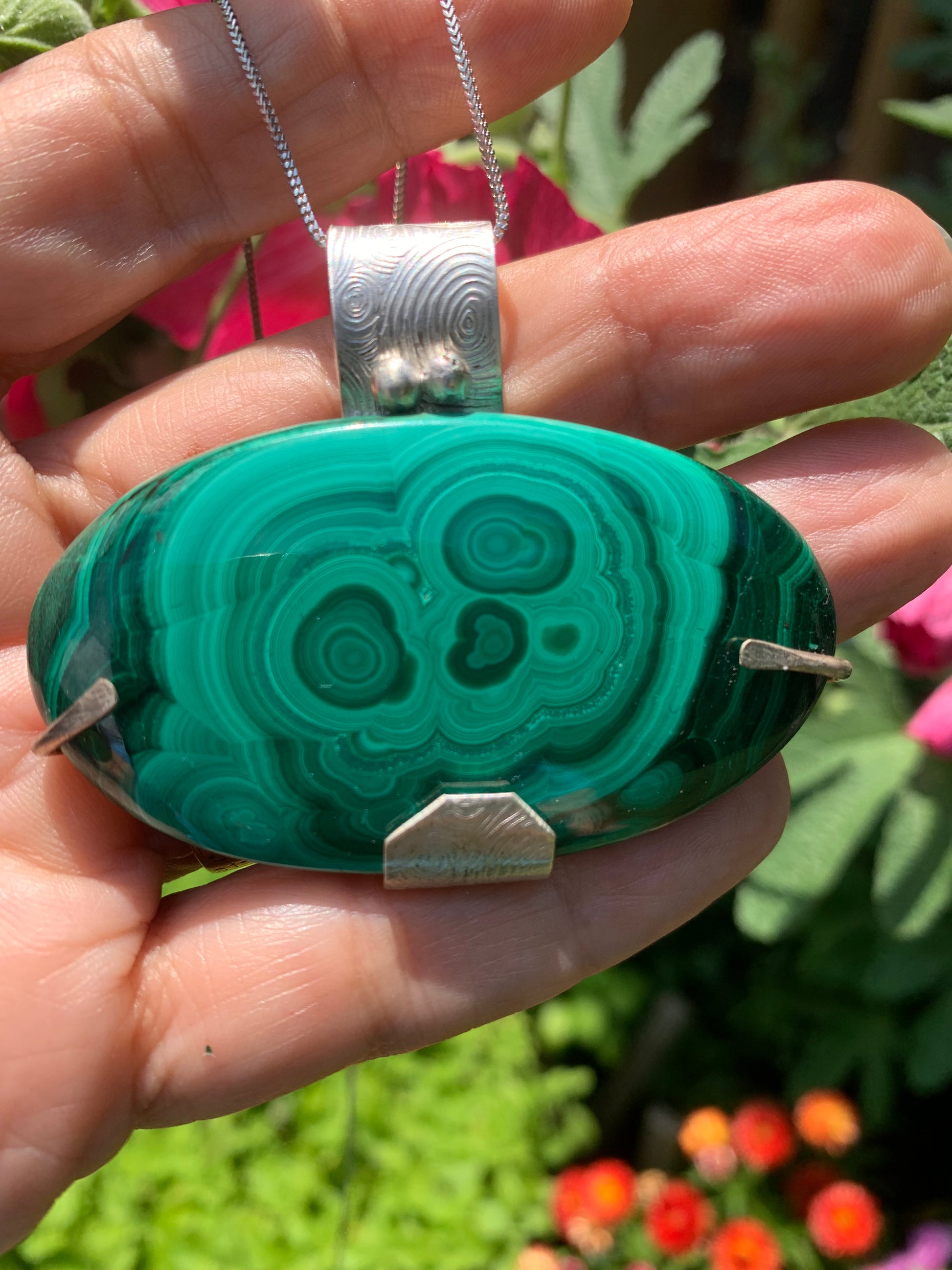 'Rings of Life' Malachite Silver Pendant