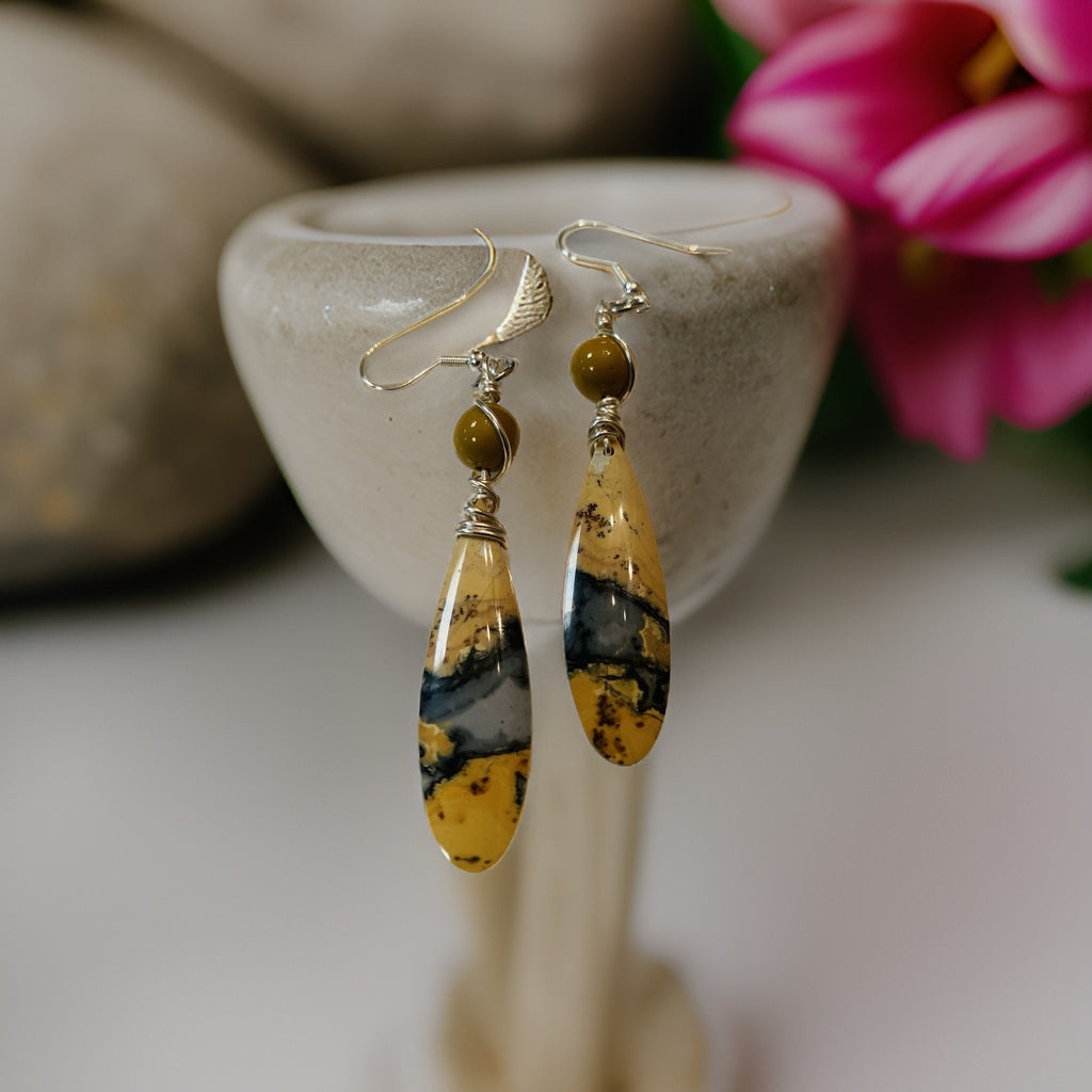 W-   'Cave Walk' Maligano Jasper and Mooikite Silver Earrings