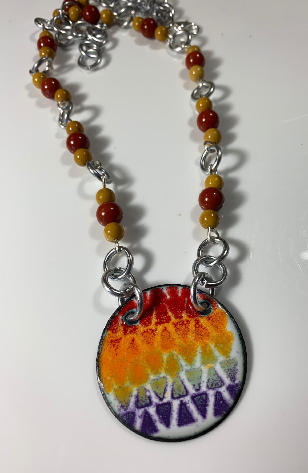 'Melding of Ways' Colorful enamel Art Jewelry Pendant one of a kind