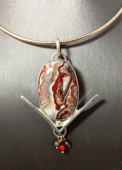 'Pathways' Crazy Mexican Lace Agate Silver Pendant