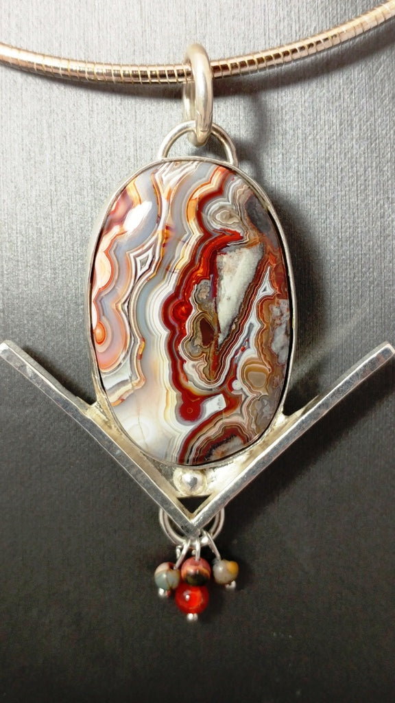 'Pathways' Crazy Mexican Lace Agate Silver Pendant