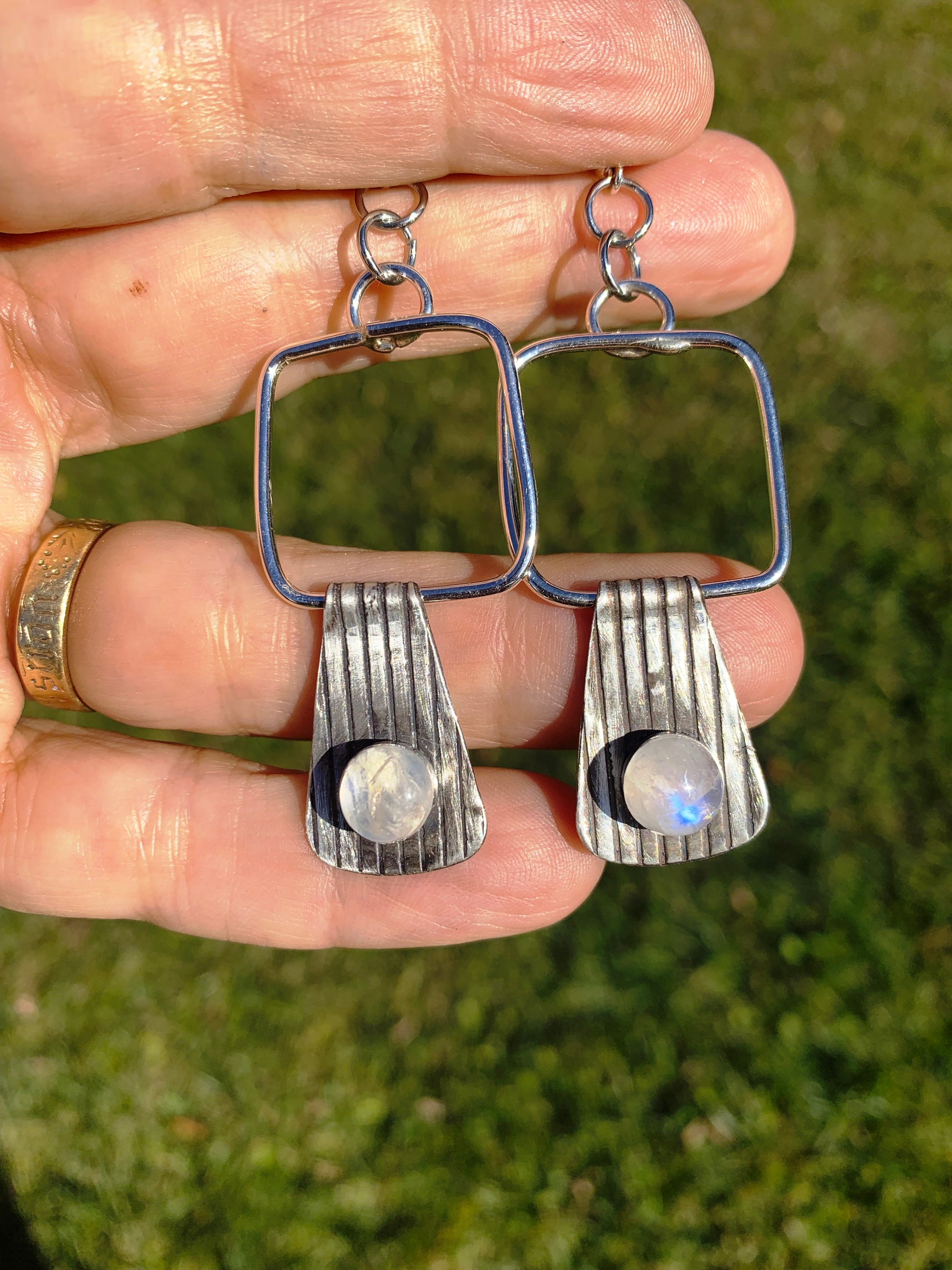 Moonstone Sterling Silver Geometric Earrings