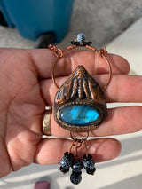 Moth Labradorite pendant necklace with blue gemstone