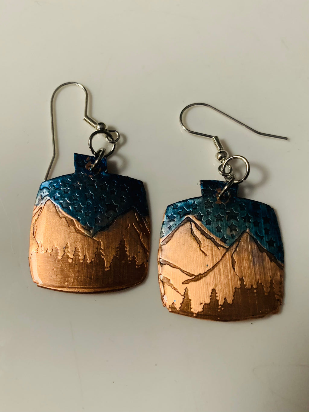 Mountain Night Sky Earrings Earrings in Copper