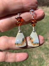 W-  'Mountain Climb' Maligano Jasper Sterling Earrings with Amber