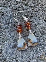 W-  'Mountain Climb' Maligano Jasper Sterling Earrings with Amber