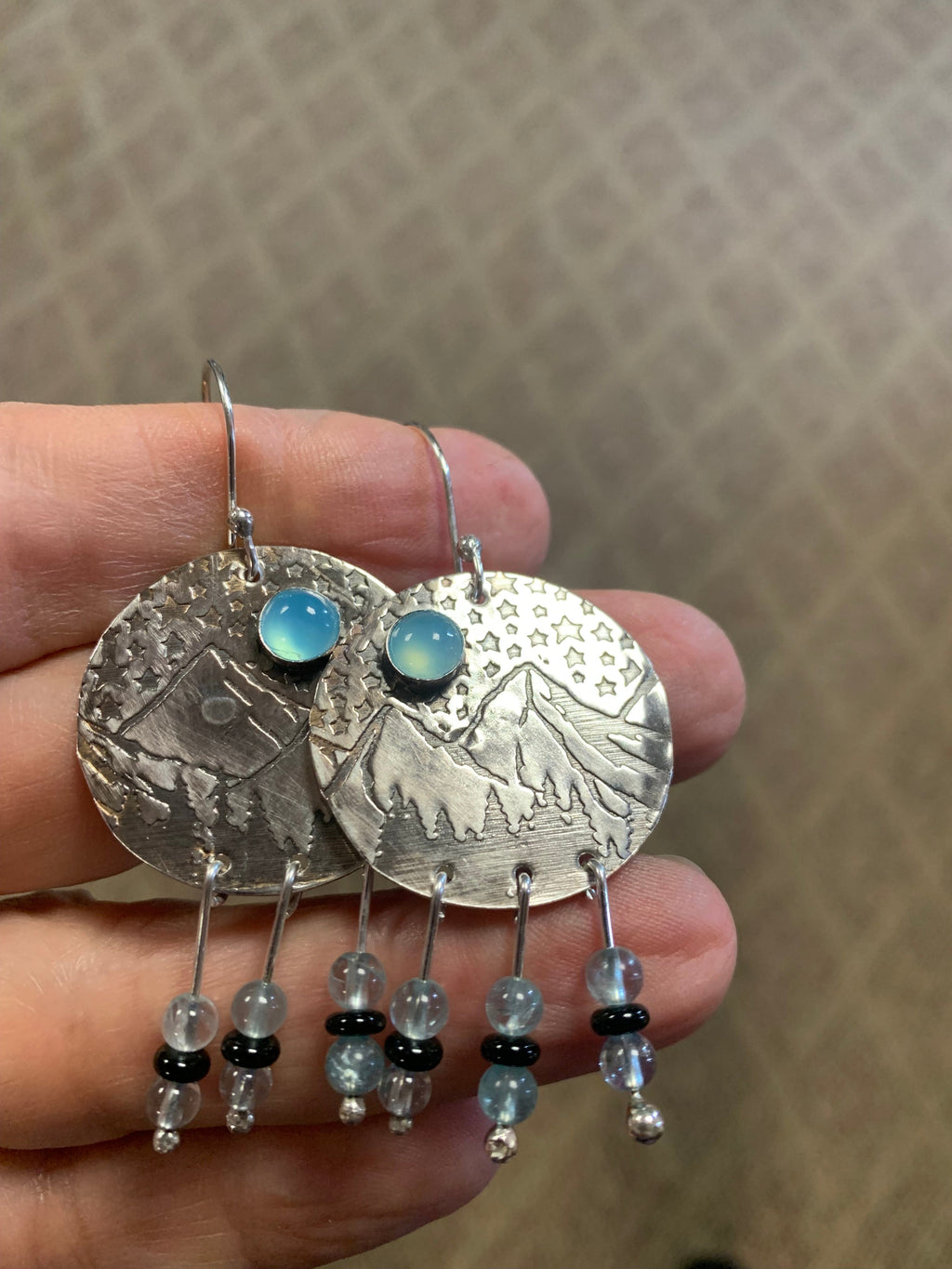 Mountain Scene in Silver Earrings