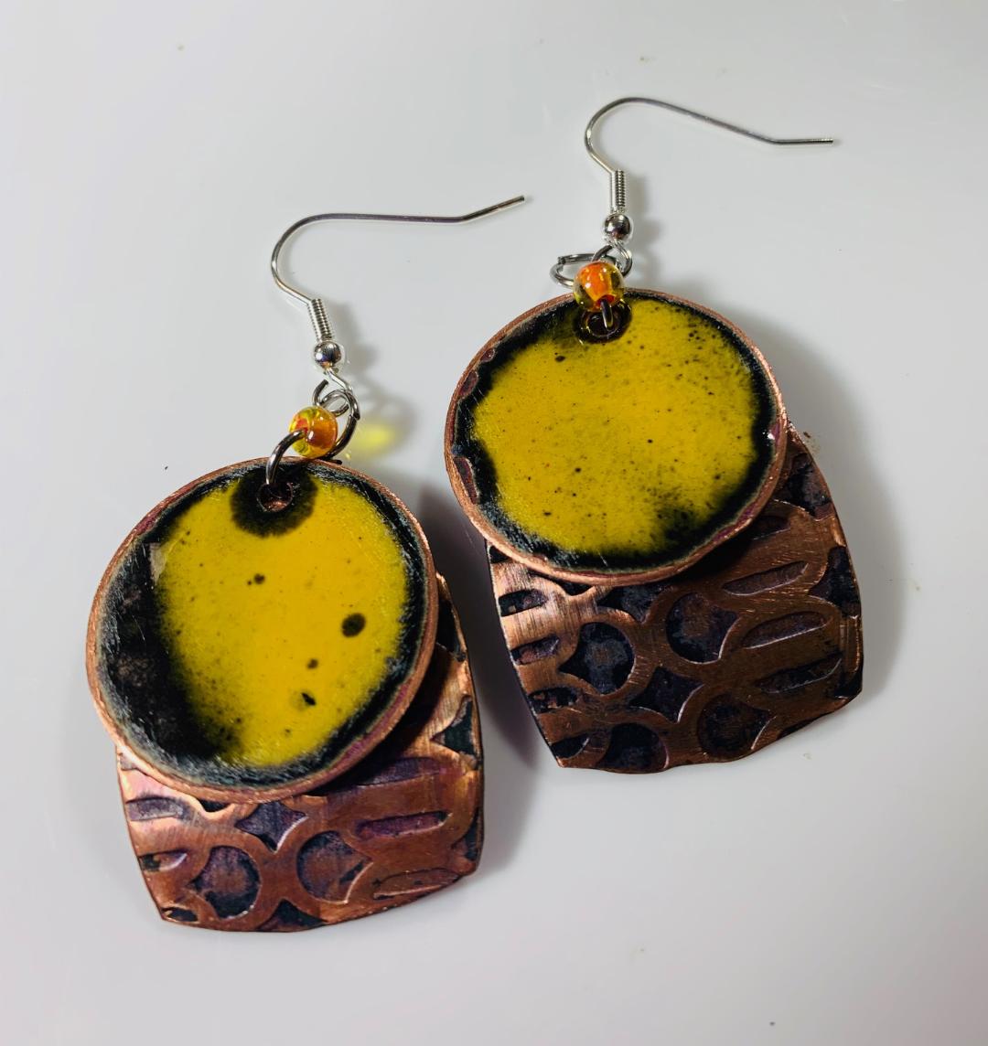 'Mysterious Orb' Yellow Enamel Earrings