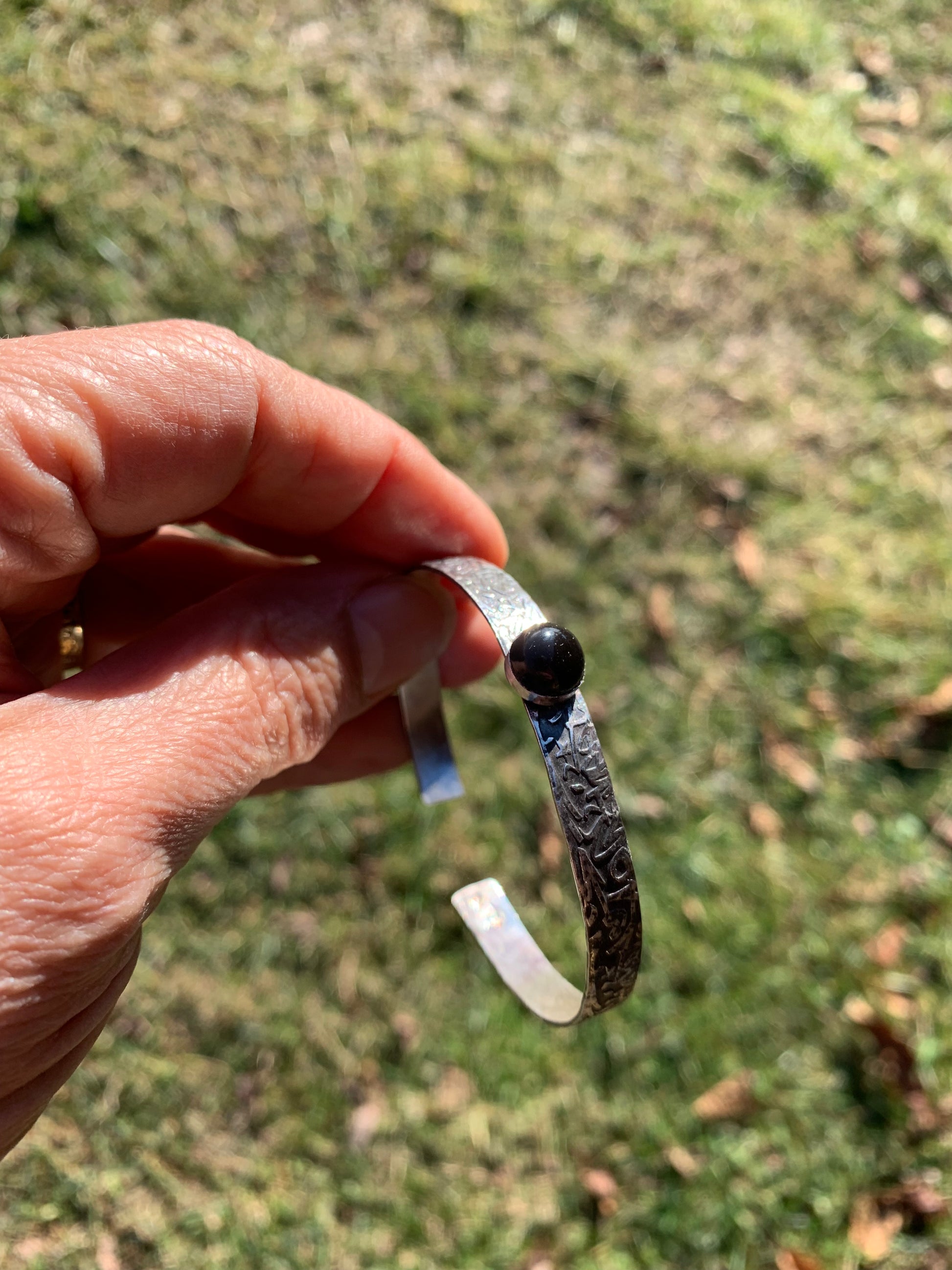 Black Onyx Narrow Silver Cuff 1/4" W