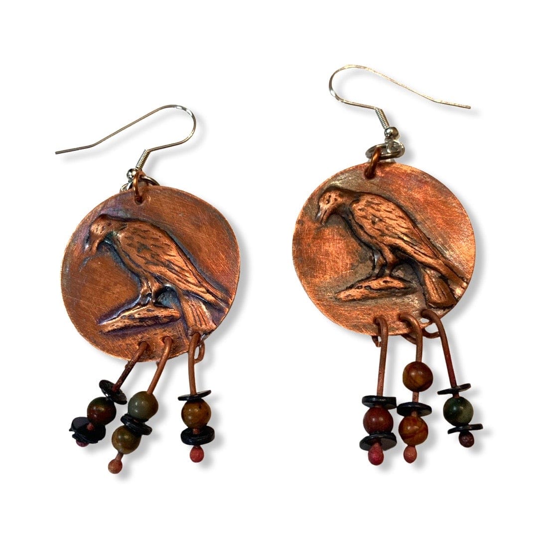 NewRavens copper raven earrings with beads
