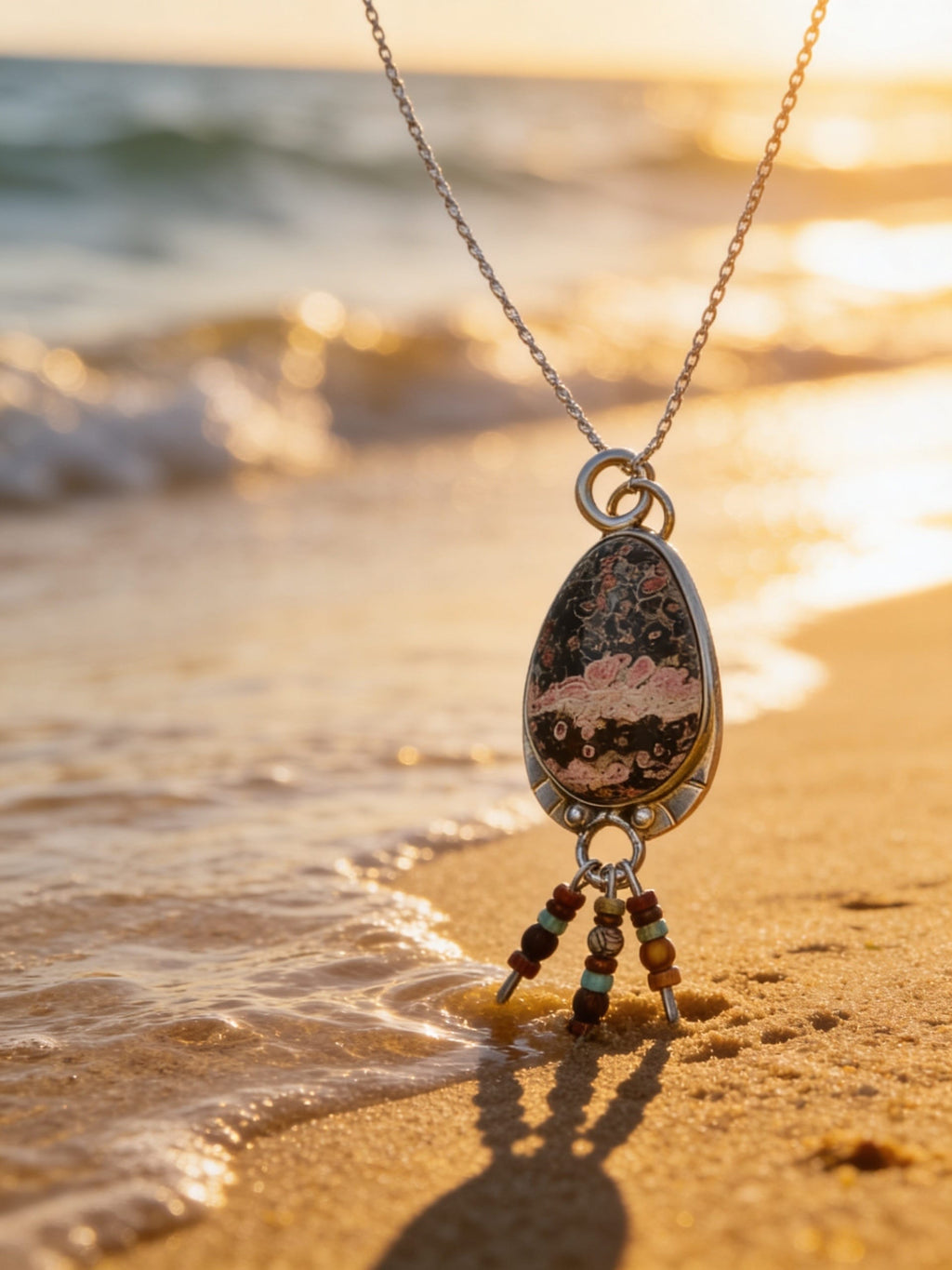 'Tides Beneath the Surface' Ocean Jasper  Silver Pendant