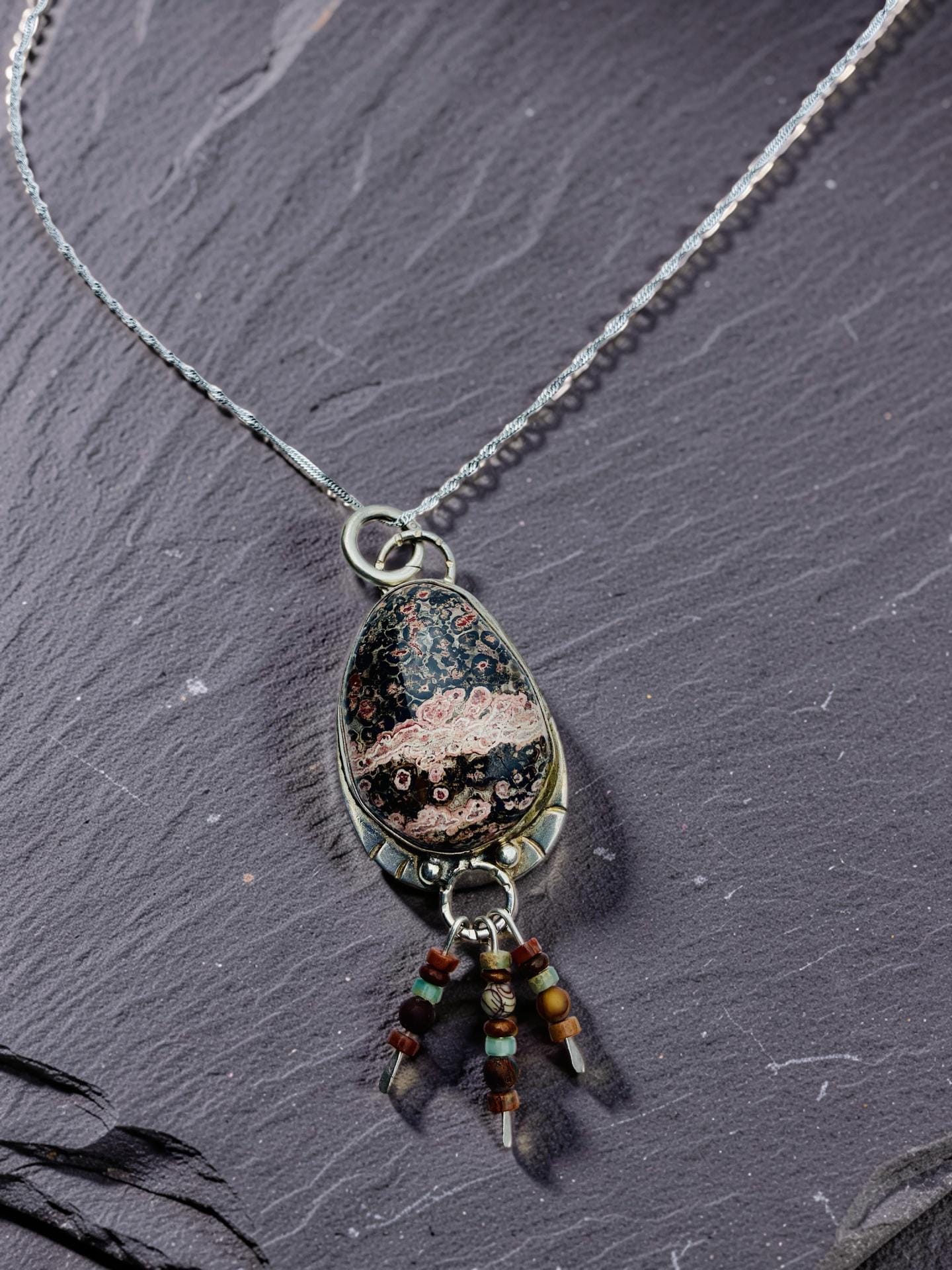 'Tides Beneath the Surface' Ocean Jasper  Silver Pendant