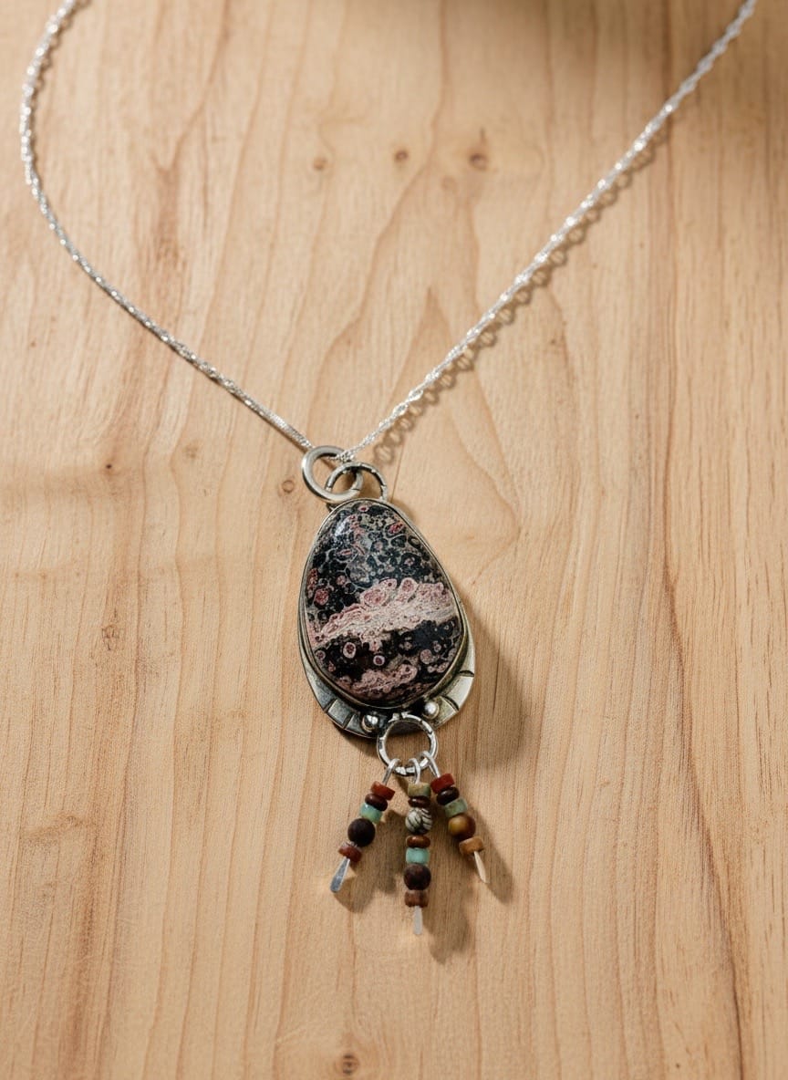 'Tides Beneath the Surface' Ocean Jasper  Silver Pendant