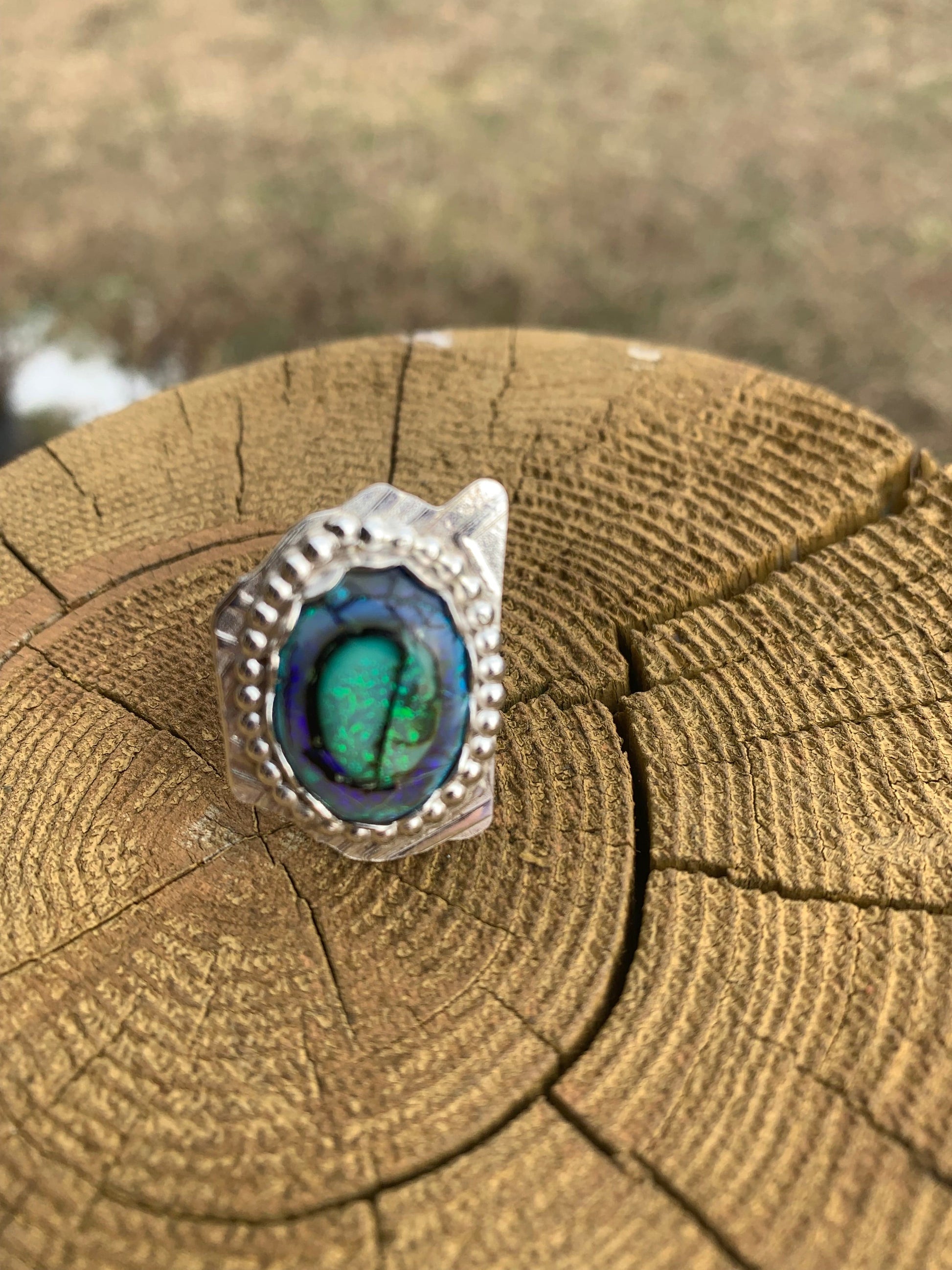 “Monarch” — One-of-a-Kind Silver Opal Statement Ring size 7
