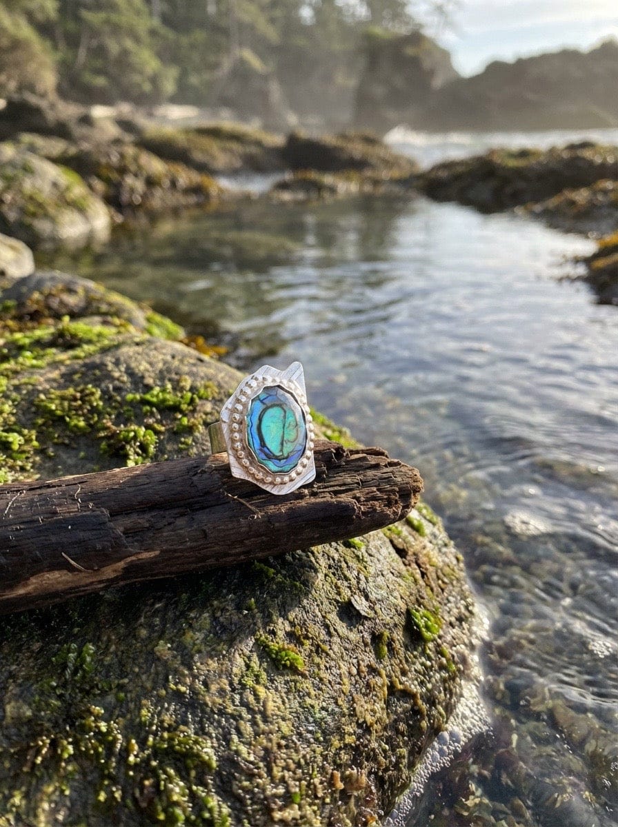 “Monarch” — One-of-a-Kind Silver Opal Statement Ring size 7