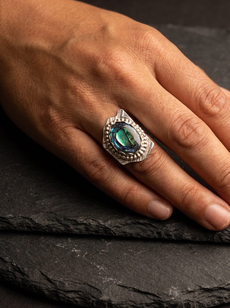 “Monarch” — One-of-a-Kind Silver Opal Statement Ring size 7